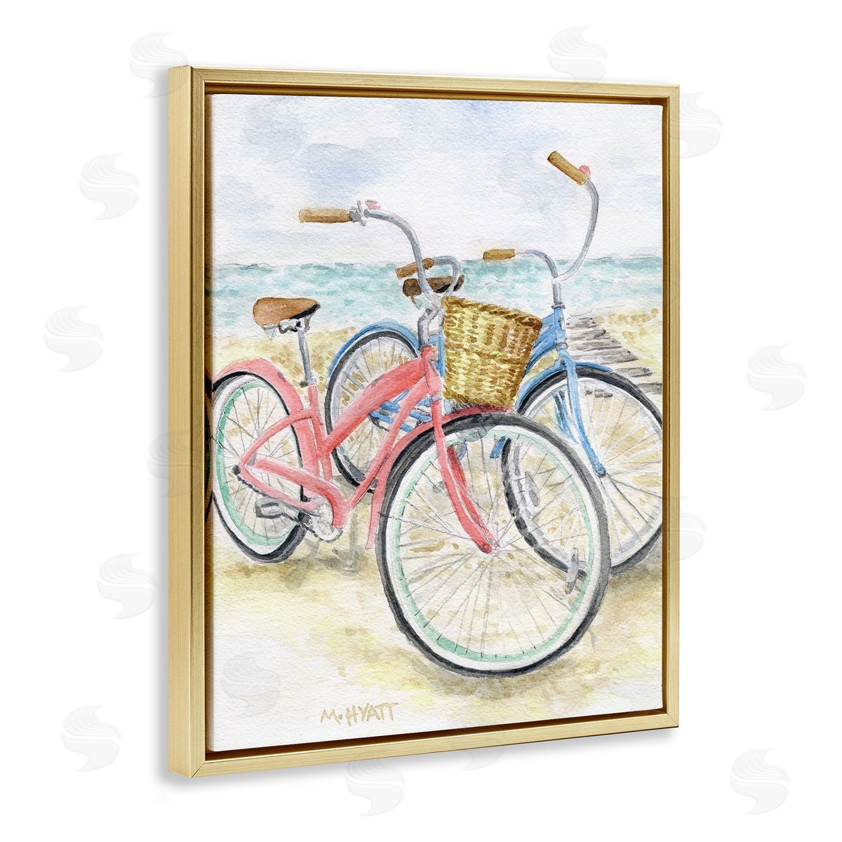 Beach Bikes Parked Gold Floating Frame Canvas Wall Art, Home Decor by Melissa Hyatt