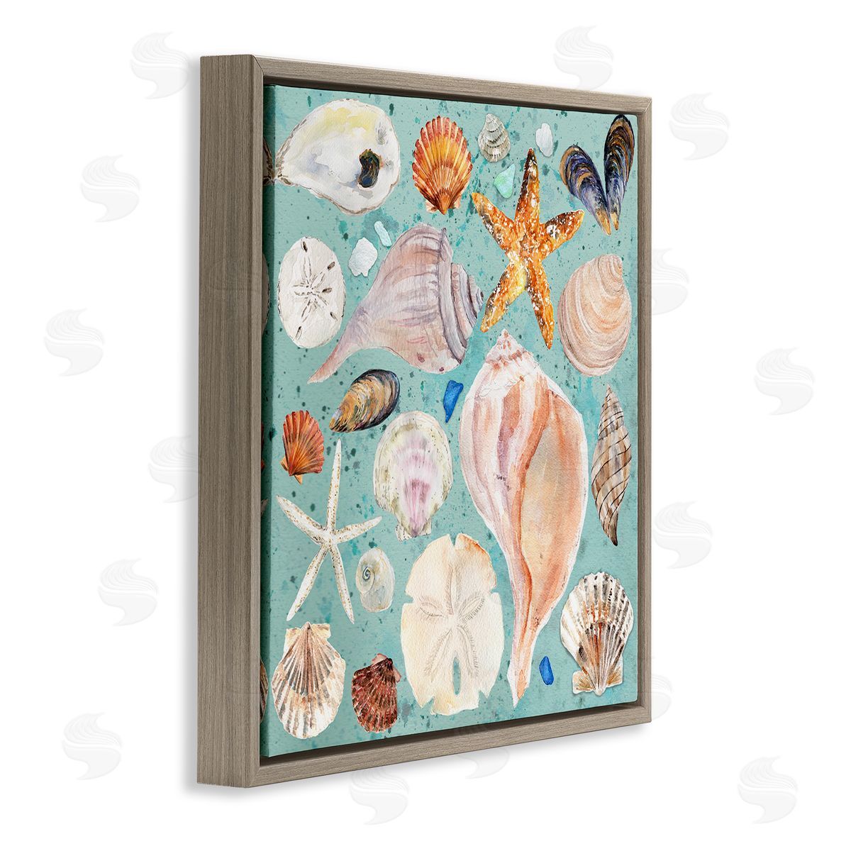 Seashell Puzzle Pattern Brown Floating Frame Canvas Wall Art, Home Decor by Melissa Hyatt