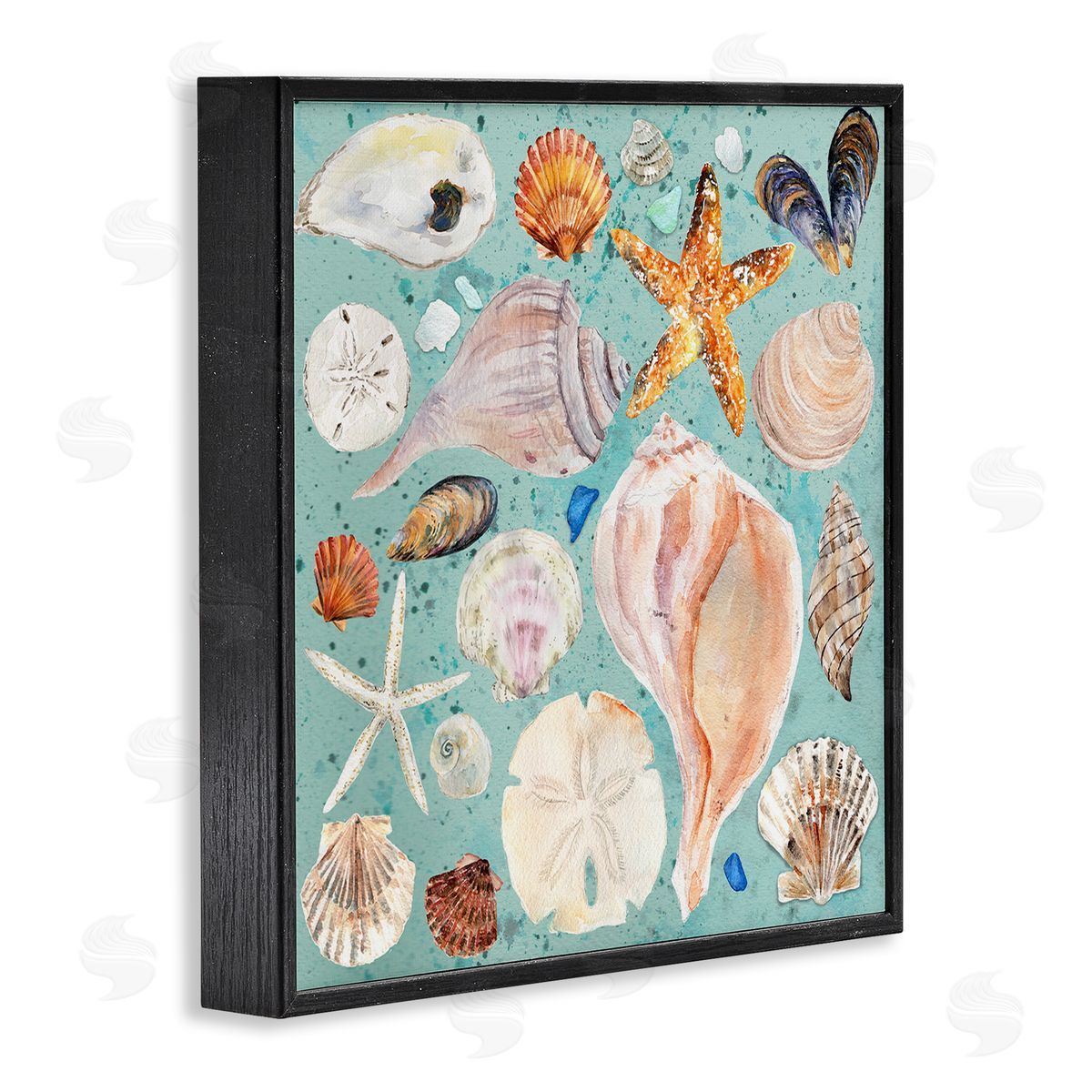 Seashell Puzzle Pattern Black Frame Print Wall Art, Home Decor by Melissa Hyatt