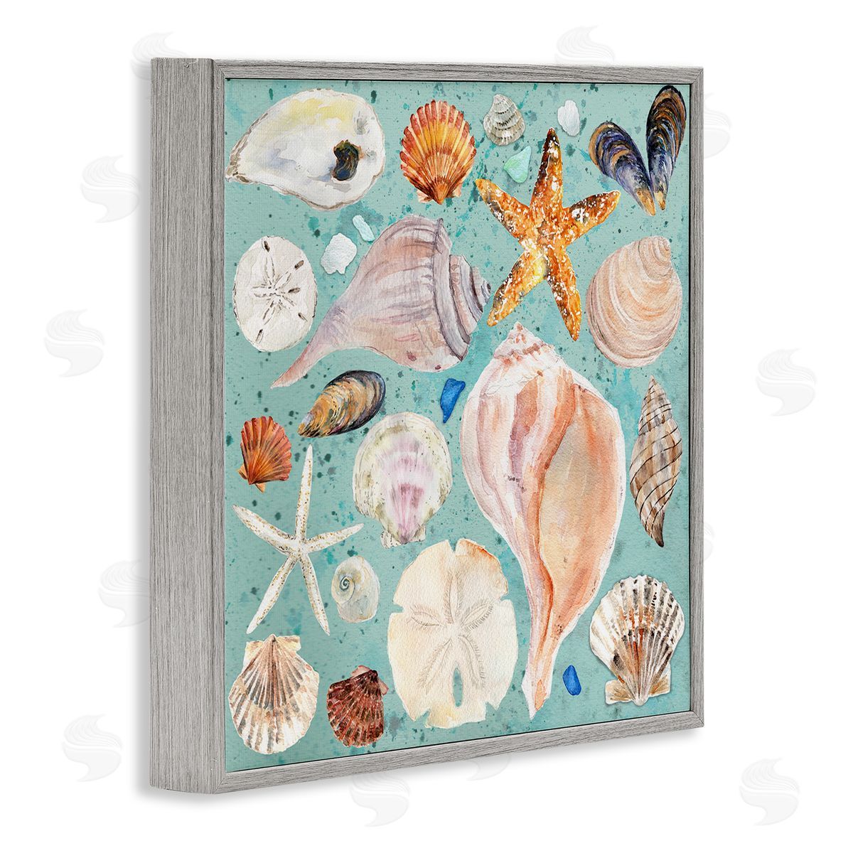 Seashell Puzzle Pattern Grey Frame Print Wall Art, Home Decor by Melissa Hyatt