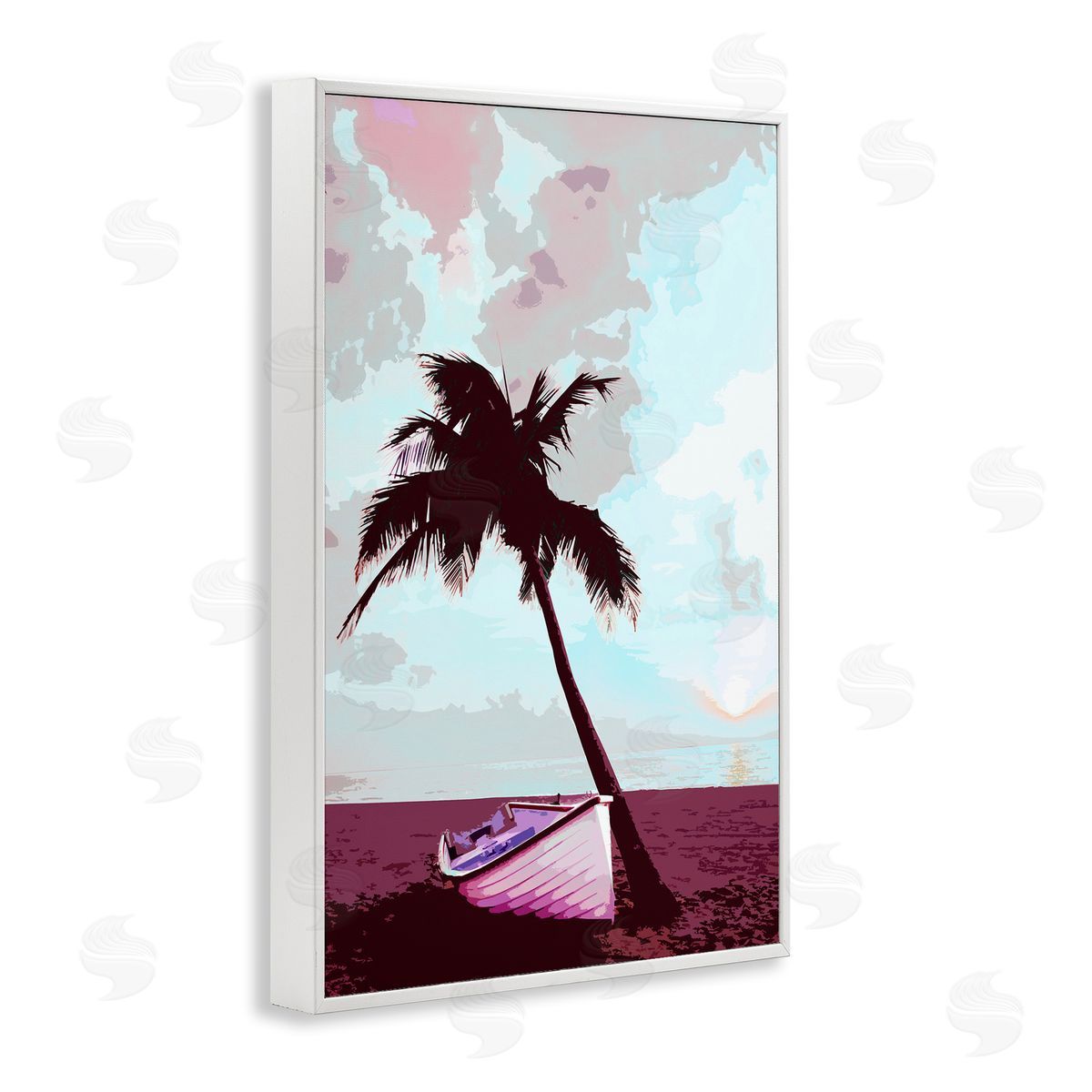 Boat and Palm Tree White Frame Print Wall Art, Home Decor by Marcus Prime