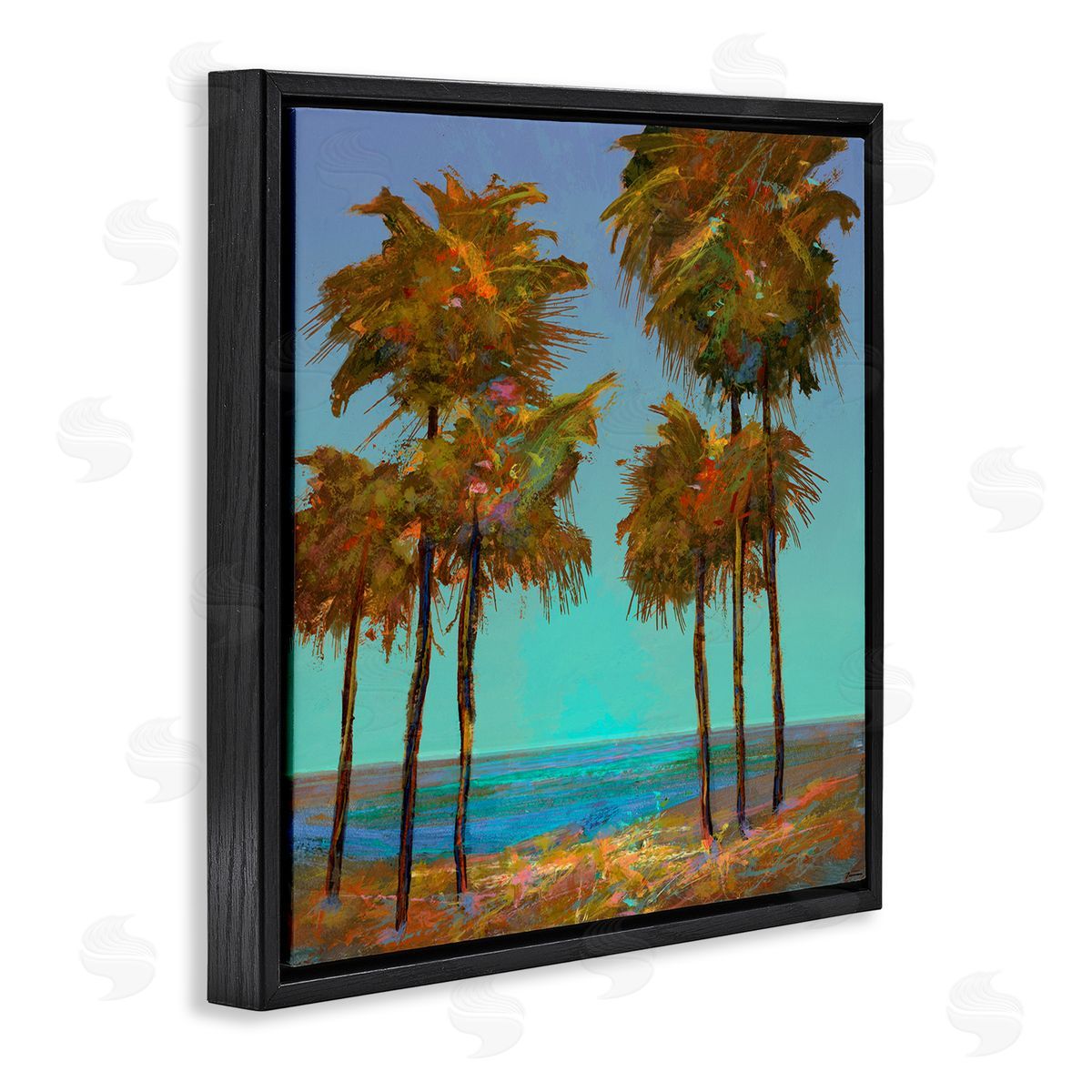 Looming Green Palms Black Floating Frame Canvas Wall Art, Home Decor by Michael Tienhaara