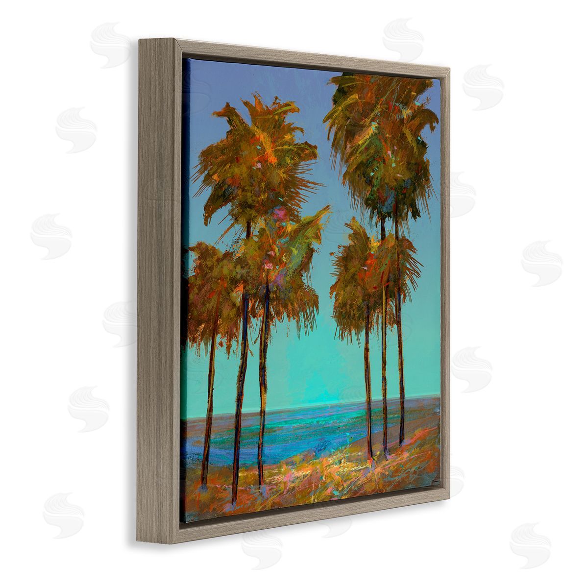 Looming Green Palms Brown Floating Frame Canvas Wall Art, Home Decor by Michael Tienhaara
