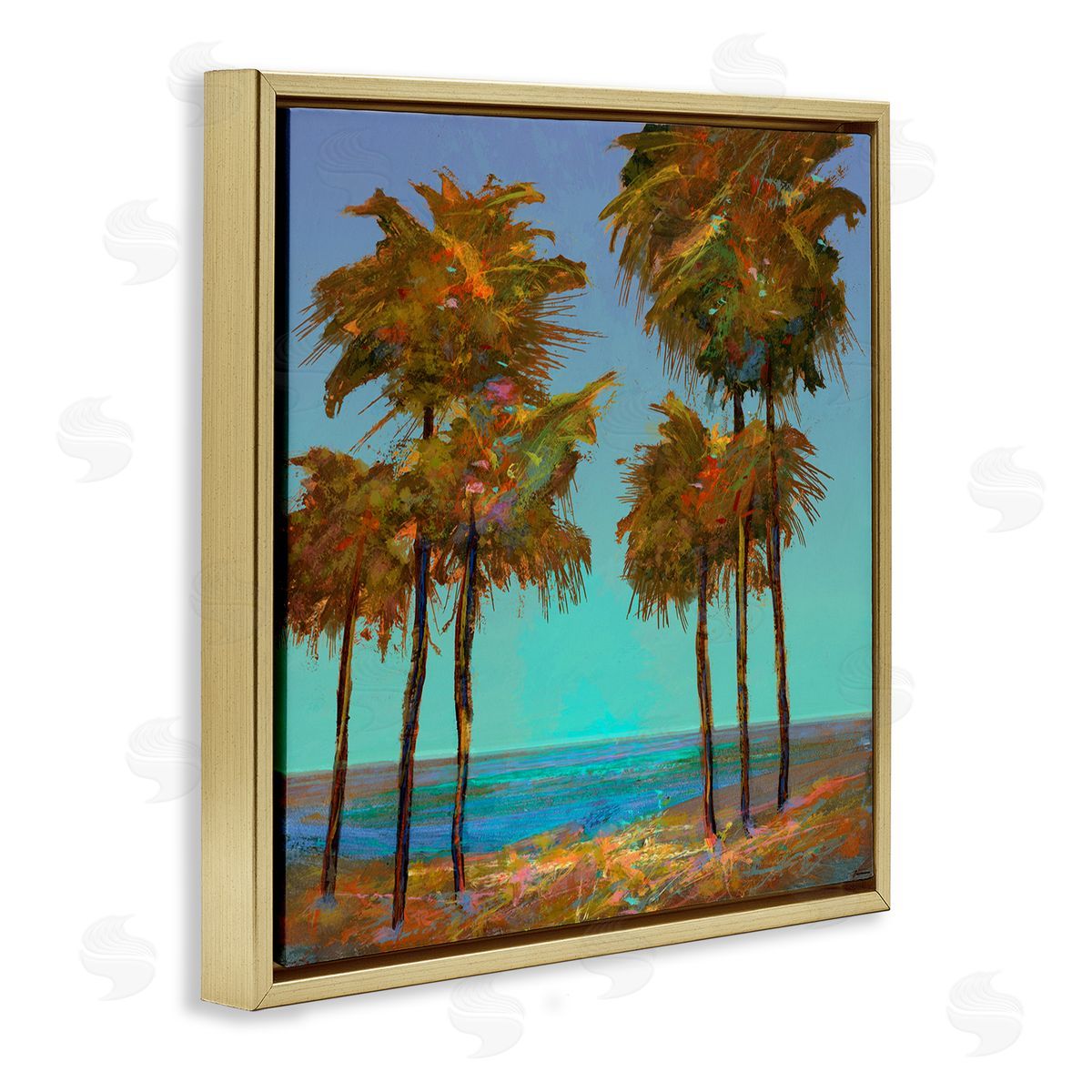 Looming Green Palms Gold Floating Frame Canvas Wall Art, Home Decor by Michael Tienhaara
