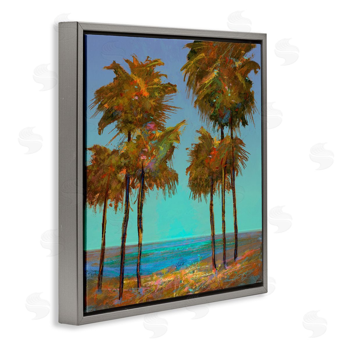 Looming Green Palms Grey Floating Frame Canvas Wall Art, Home Decor by Michael Tienhaara