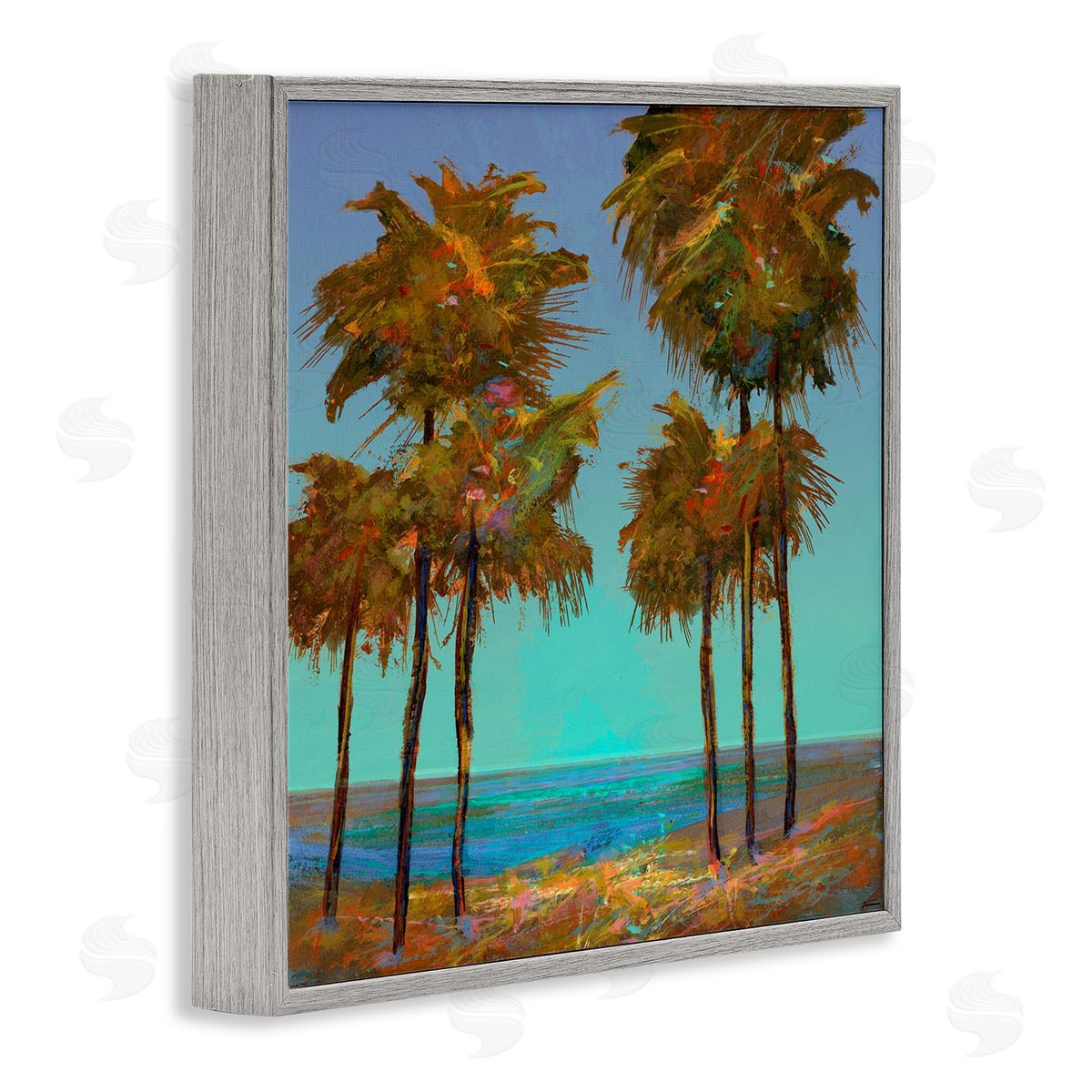 Looming Green Palms Grey Frame Print Wall Art, Home Decor by Michael Tienhaara
