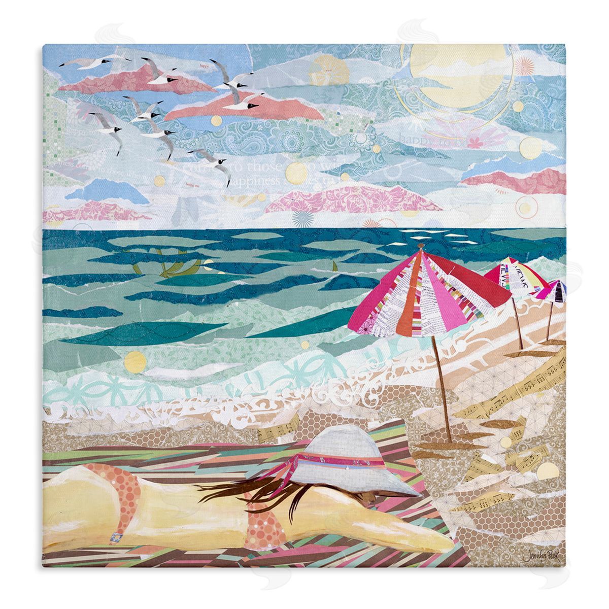 My Happy Place Collaged Canvas Wall Art, Home Decor by Jennifer Peck