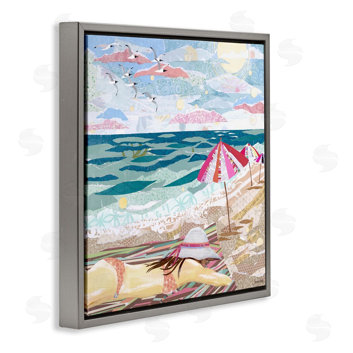 My Happy Place Collaged Grey Floating Frame Canvas Wall Art, Home Decor by Jennifer Peck