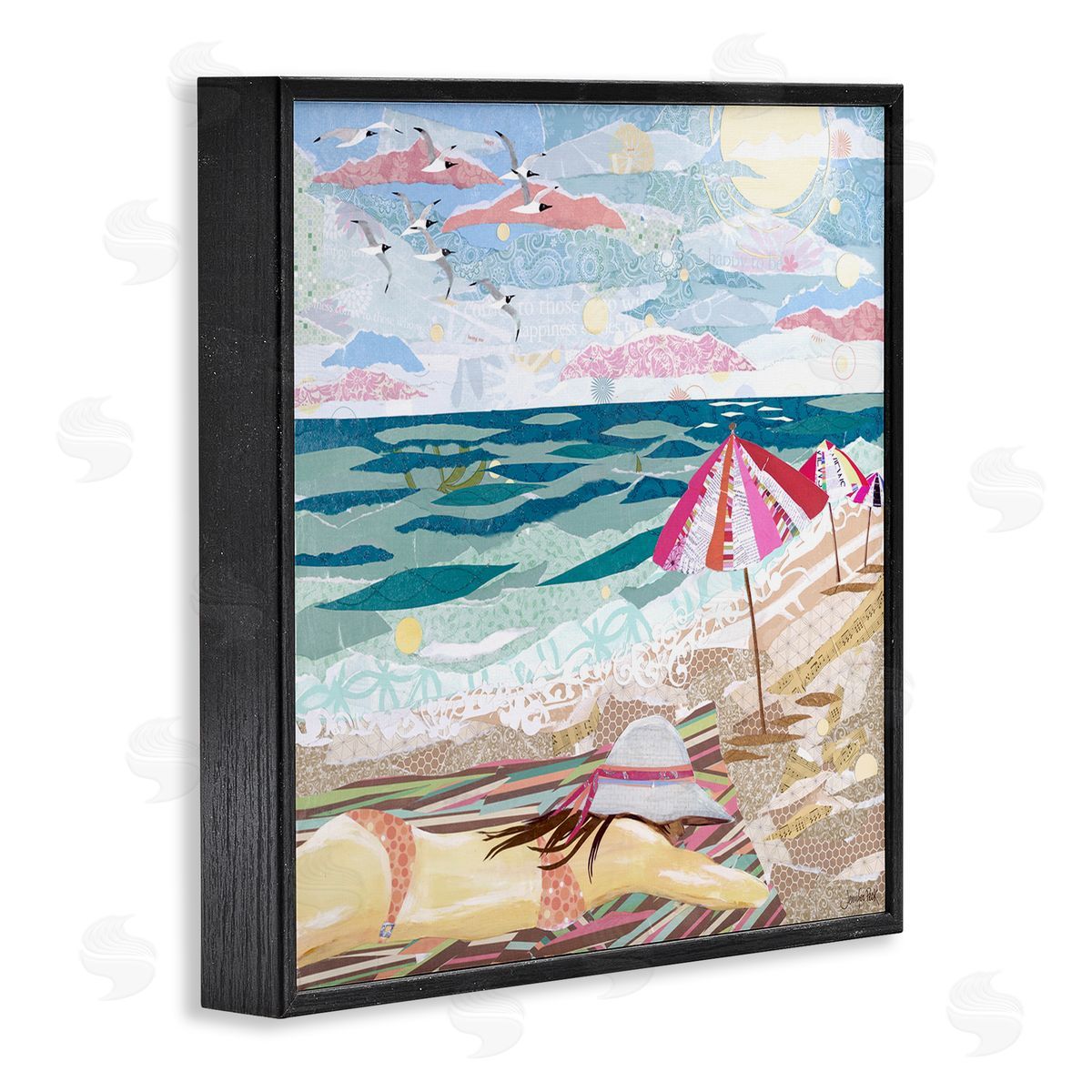 My Happy Place Collaged Black Frame Print Wall Art, Home Decor by Jennifer Peck