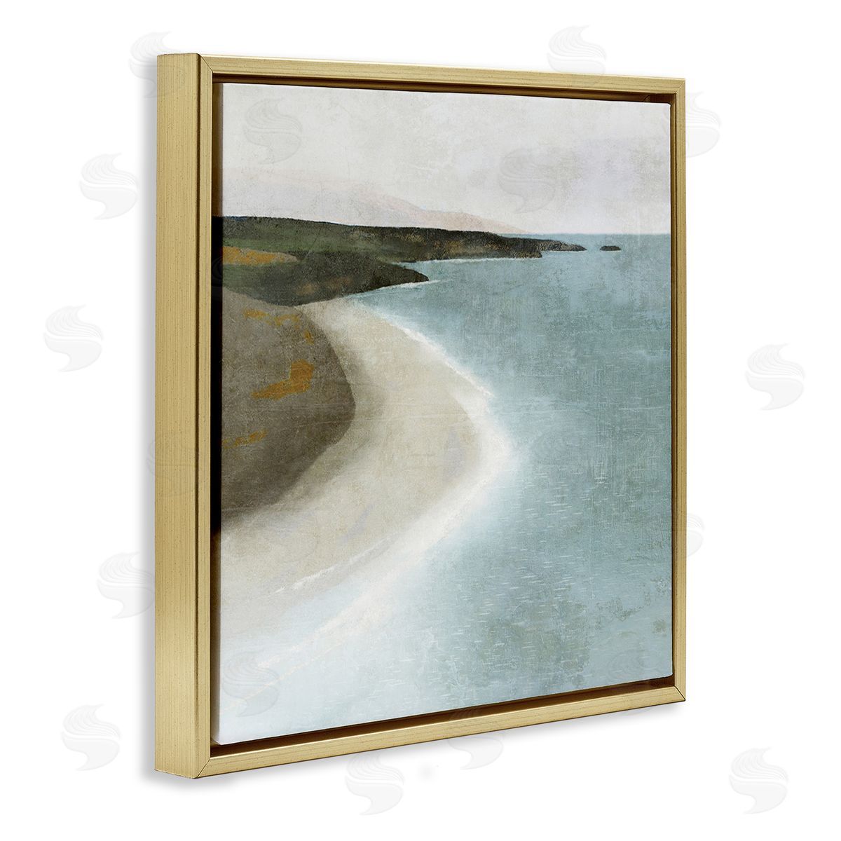 Simple Serene Coastline Gold Floating Frame Canvas Wall Art, Home Decor by Suzanne Nicoll