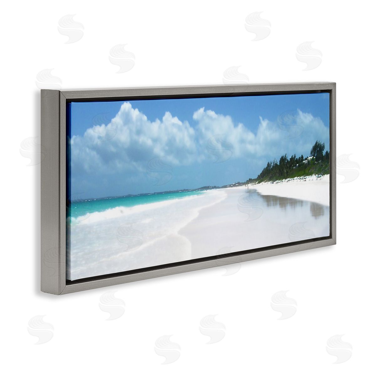 Pink Sands Shore Grey Floating Frame Canvas Wall Art, Home Decor by Noah Bay