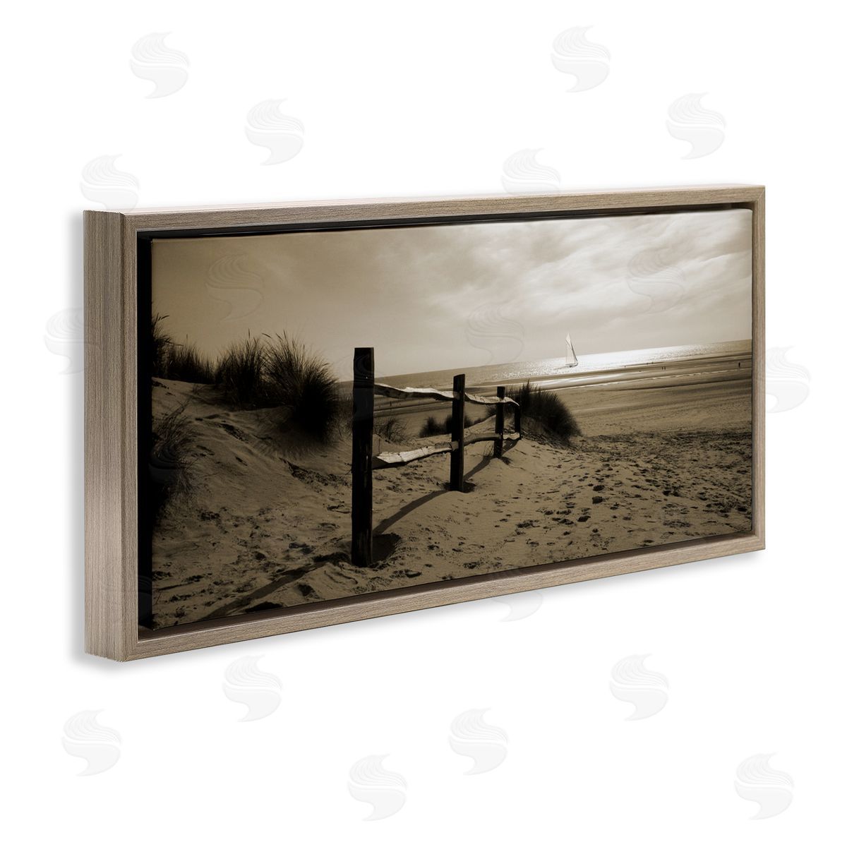 Open Water Beach Brown Floating Frame Canvas Wall Art, Home Decor by Noah Bay