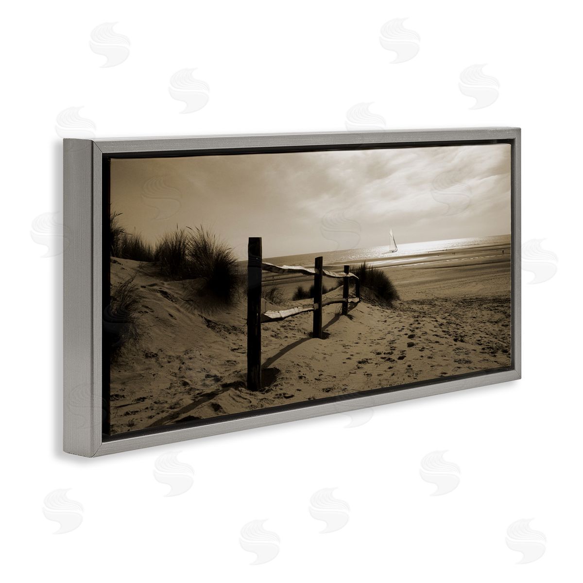 Open Water Beach Grey Floating Frame Canvas Wall Art, Home Decor by Noah Bay