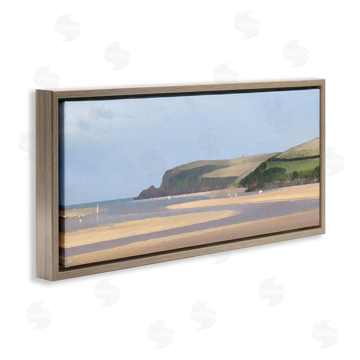 Sunlit Sands Beach Brown Floating Frame Canvas Wall Art, Home Decor by Noah Bay