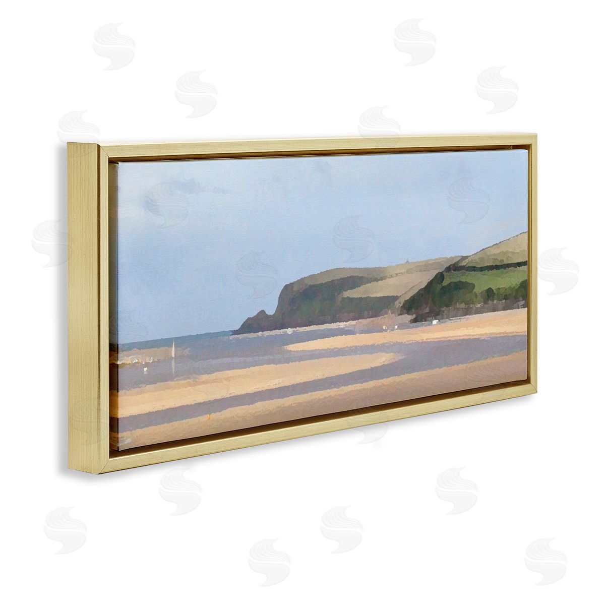 Sunlit Sands Beach Gold Floating Frame Canvas Wall Art, Home Decor by Noah Bay