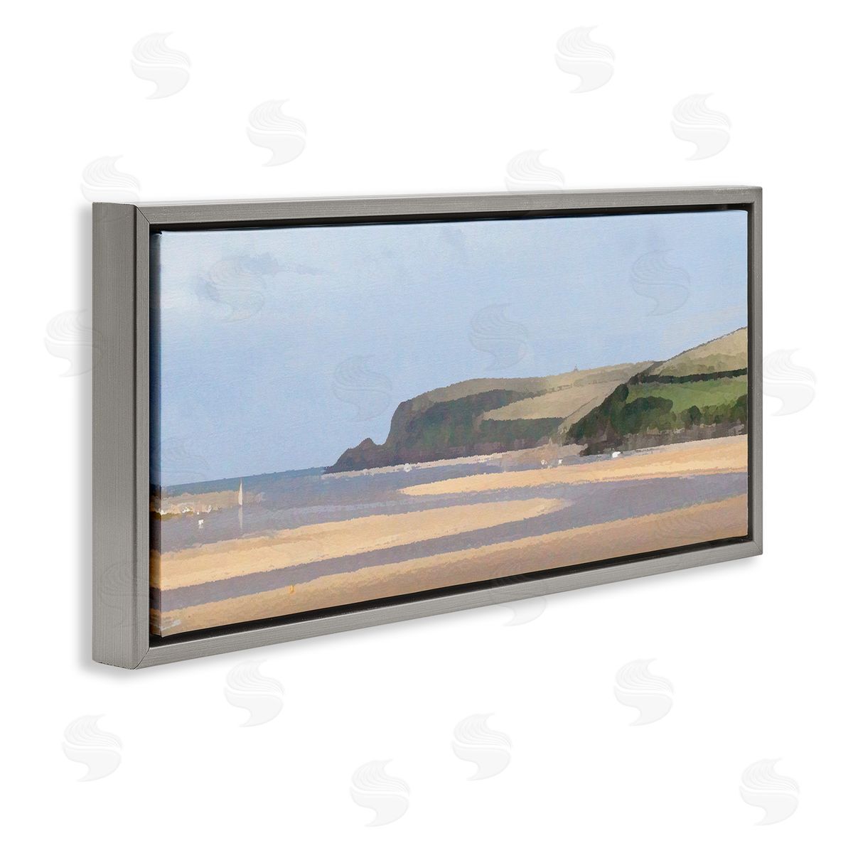 Sunlit Sands Beach Grey Floating Frame Canvas Wall Art, Home Decor by Noah Bay