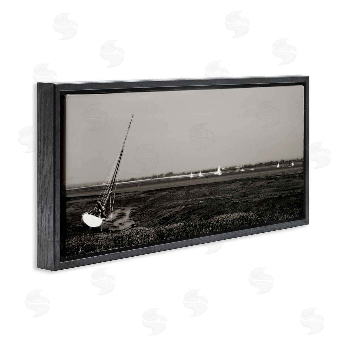 Boating Towards Hayling Black Floating Frame Canvas Wall Art, Home Decor by Noah Bay