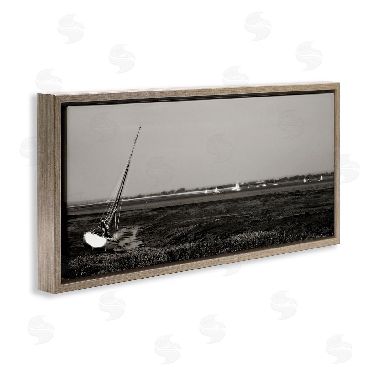 Boating Towards Hayling Brown Floating Frame Canvas Wall Art, Home Decor by Noah Bay