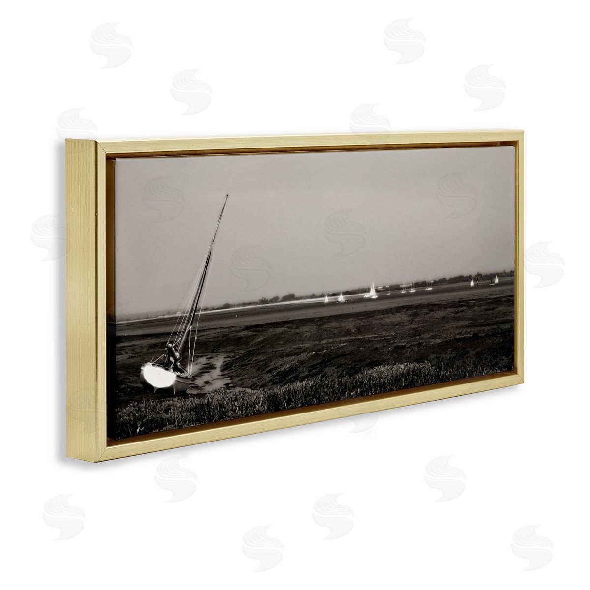 Boating Towards Hayling Gold Floating Frame Canvas Wall Art, Home Decor by Noah Bay