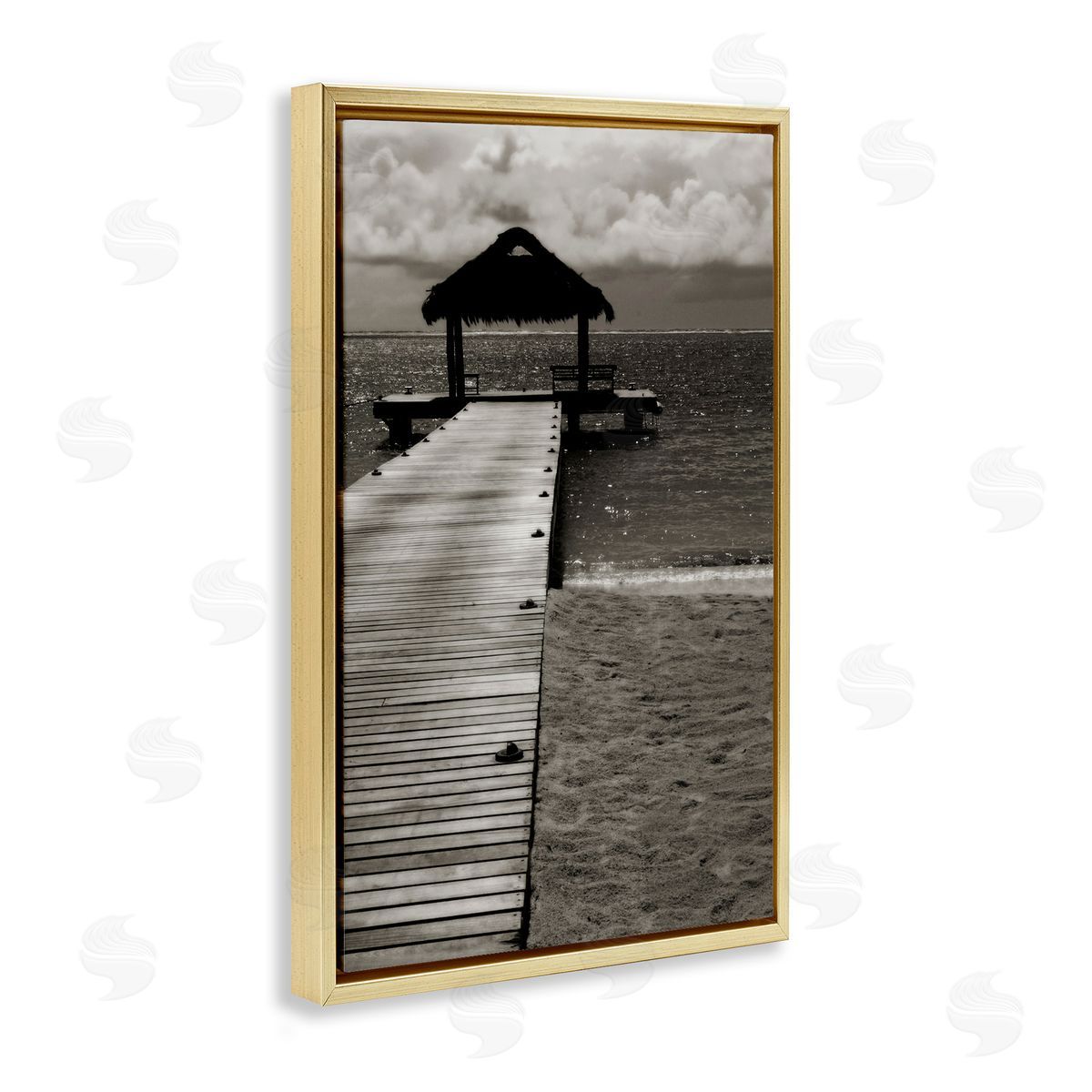 Covered Jetty Dock Gold Floating Frame Canvas Wall Art, Home Decor by Noah Bay