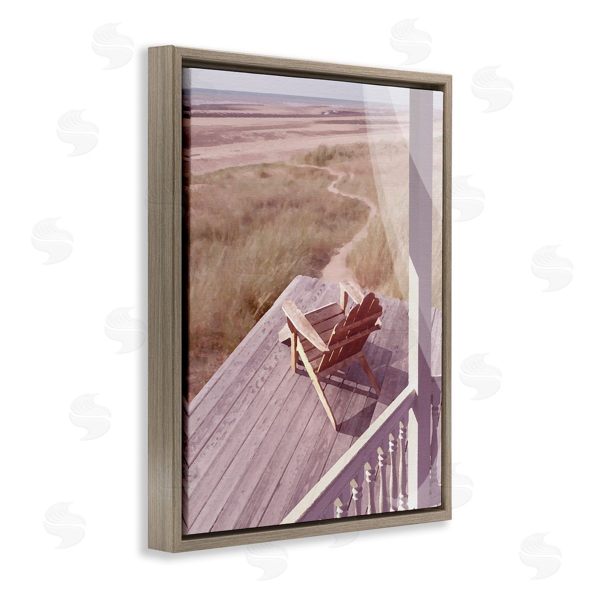 Hamptons Beach Porch Brown Floating Frame Canvas Wall Art, Home Decor by Noah Bay