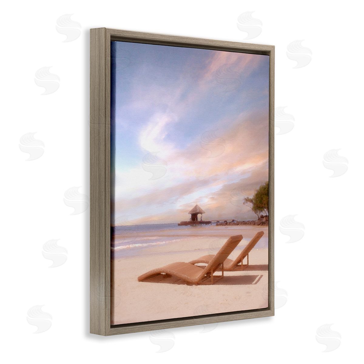 Lounging Beside Sea Brown Floating Frame Canvas Wall Art, Home Decor by Noah Bay