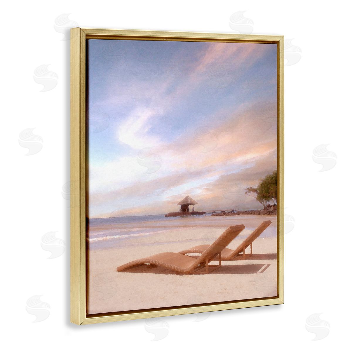 Lounging Beside Sea Gold Floating Frame Canvas Wall Art, Home Decor by Noah Bay