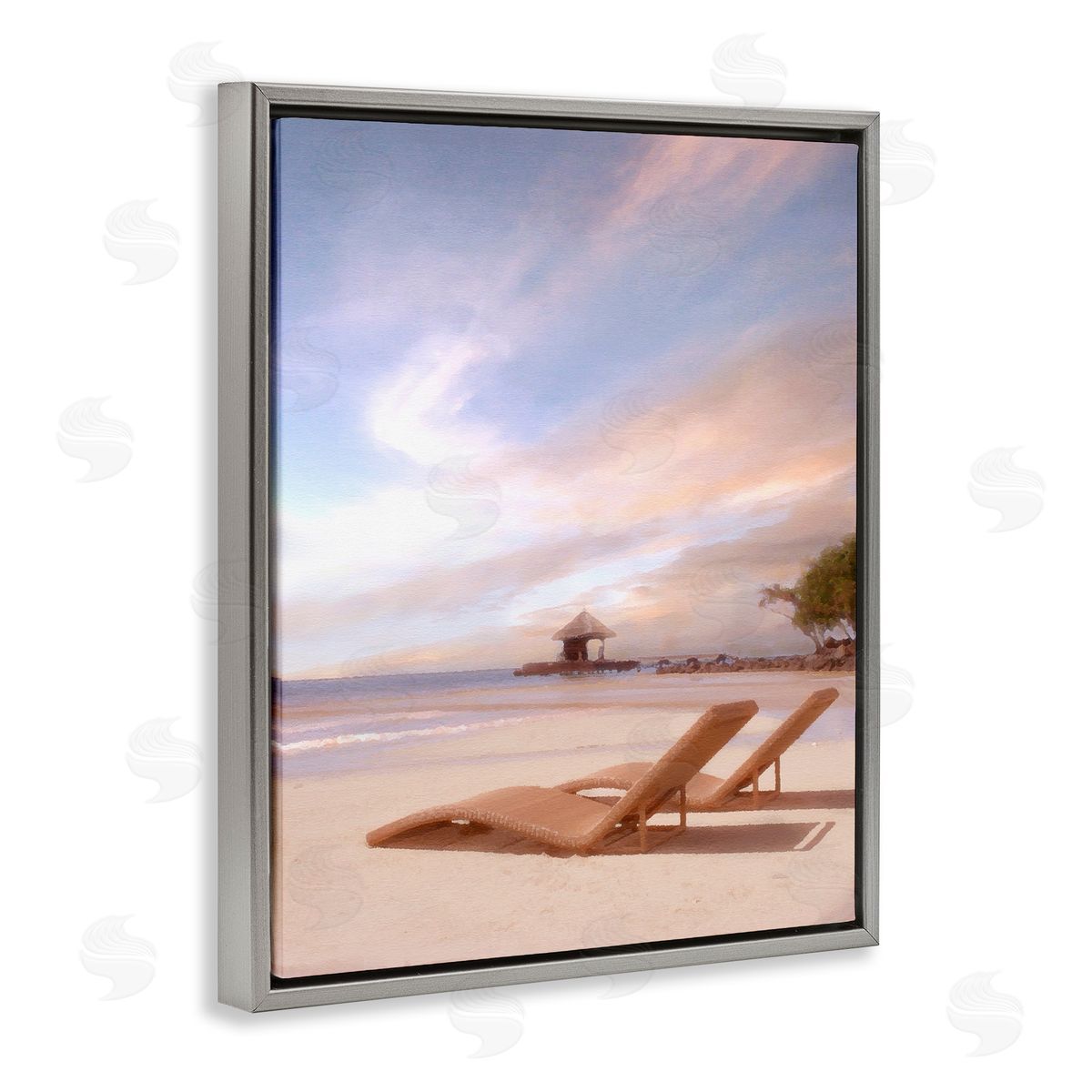 Lounging Beside Sea Grey Floating Frame Canvas Wall Art, Home Decor by Noah Bay