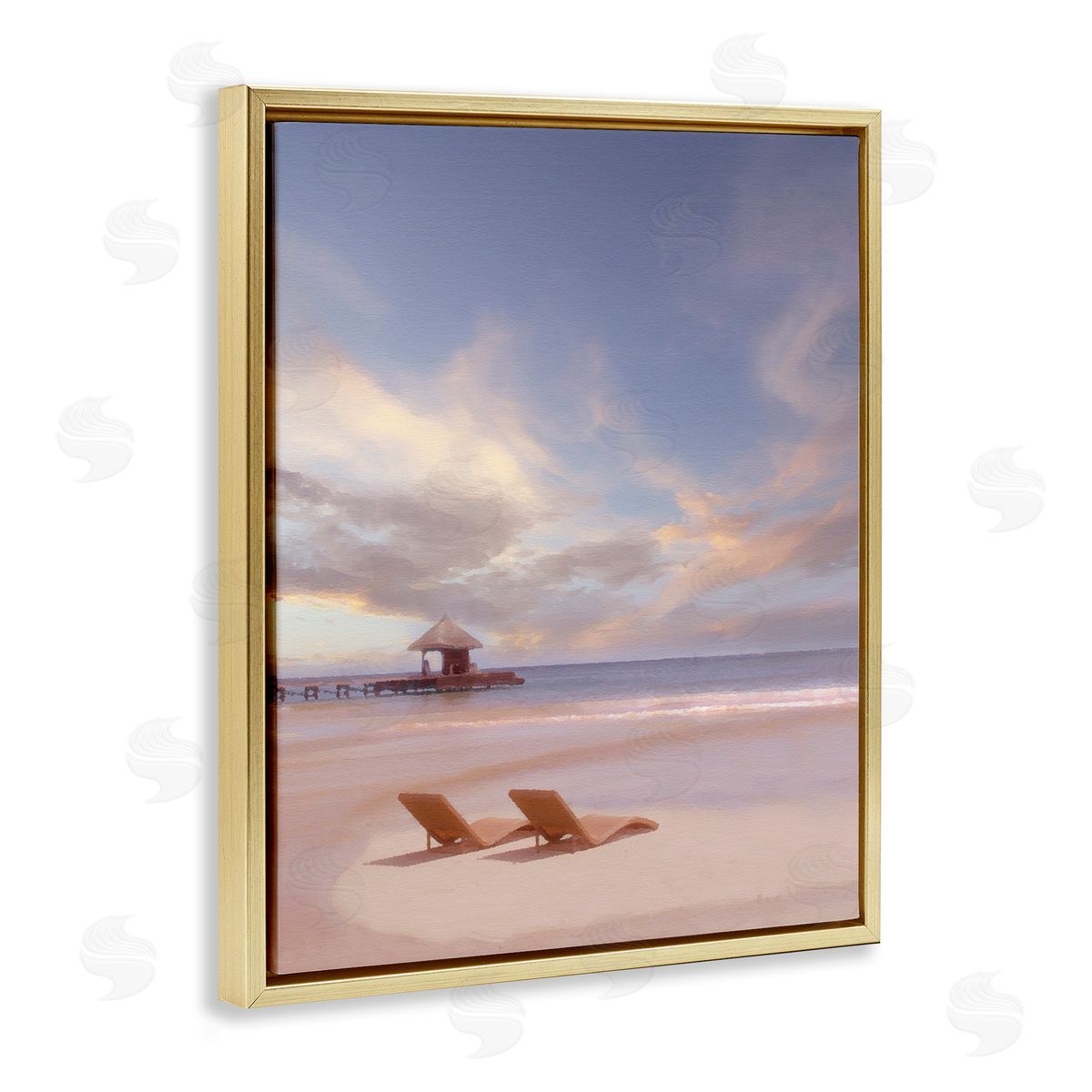 Beside The Sea View Gold Floating Frame Canvas Wall Art, Home Decor by Noah Bay