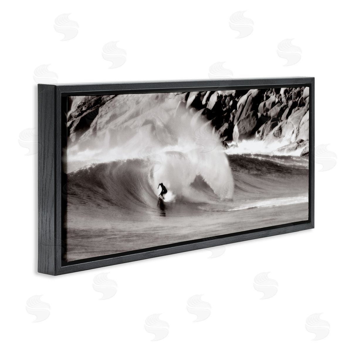 Surfing Reef Break Black Floating Frame Canvas Wall Art, Home Decor by Noah Bay