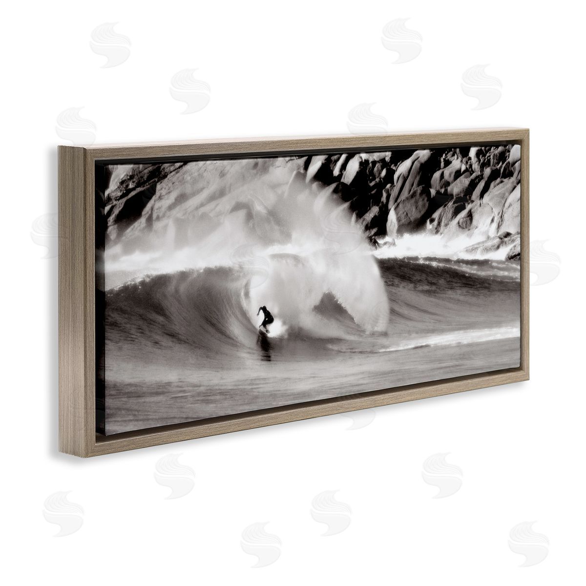 Surfing Reef Break Brown Floating Frame Canvas Wall Art, Home Decor by Noah Bay