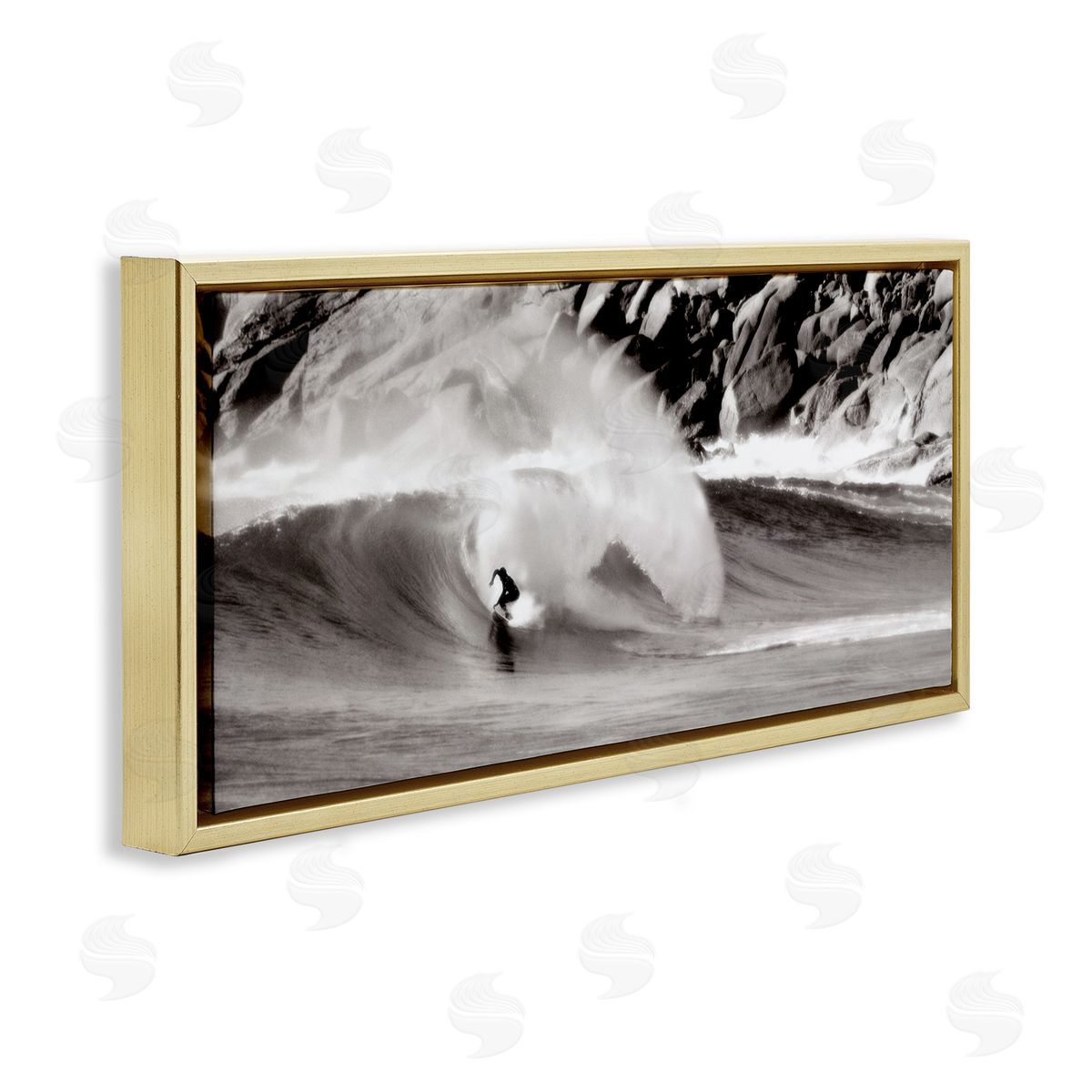 Surfing Reef Break Gold Floating Frame Canvas Wall Art, Home Decor by Noah Bay