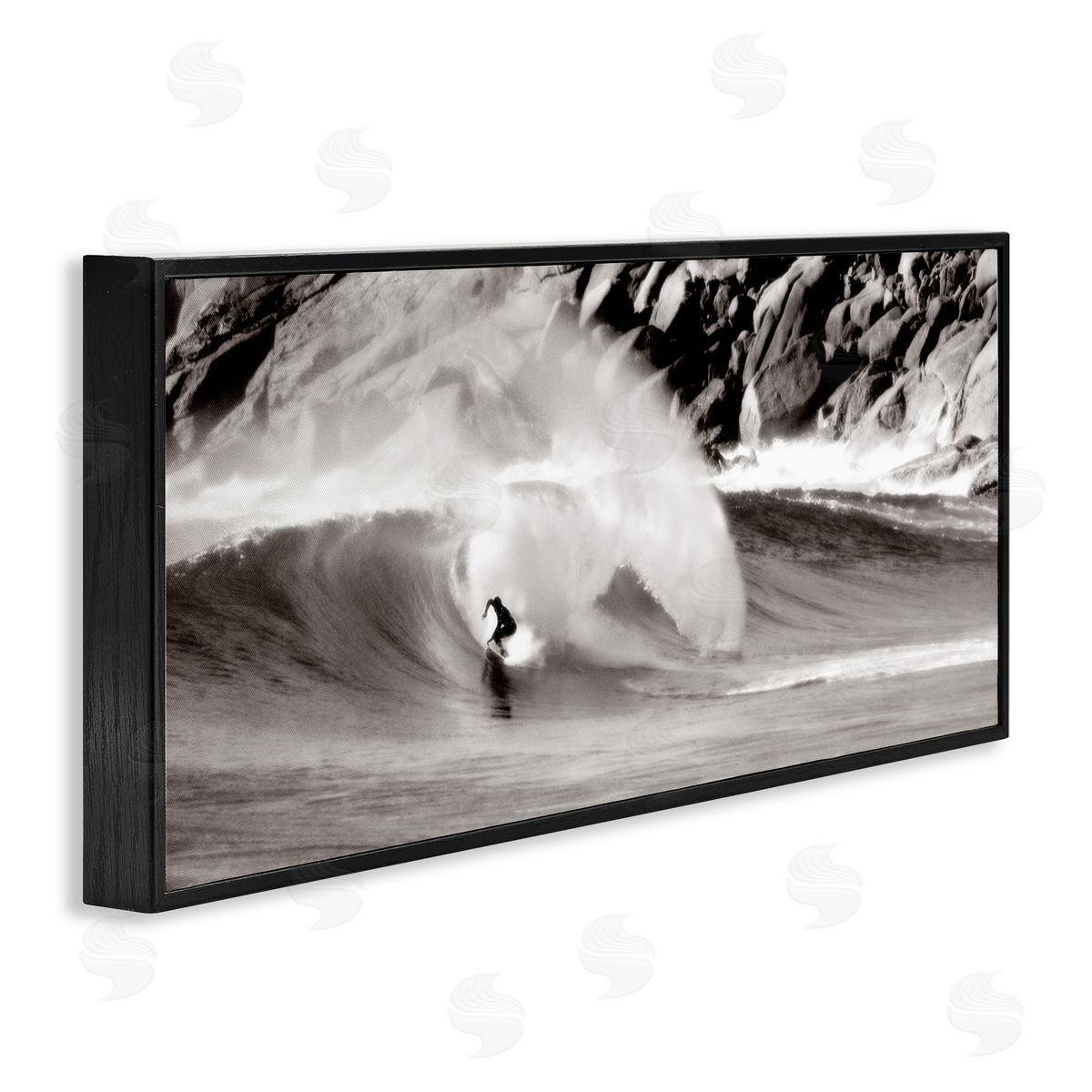 Surfing Reef Break Black Frame Print Wall Art, Home Decor by Noah Bay