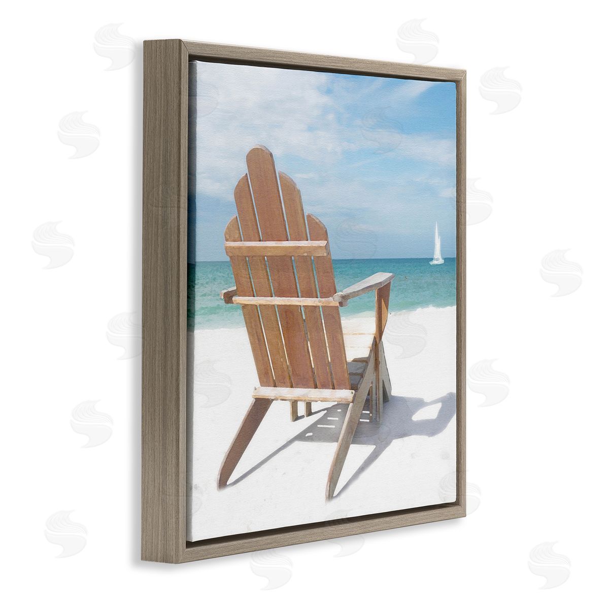 View West Beach Chair Brown Floating Frame Canvas Wall Art, Home Decor by Noah Bay