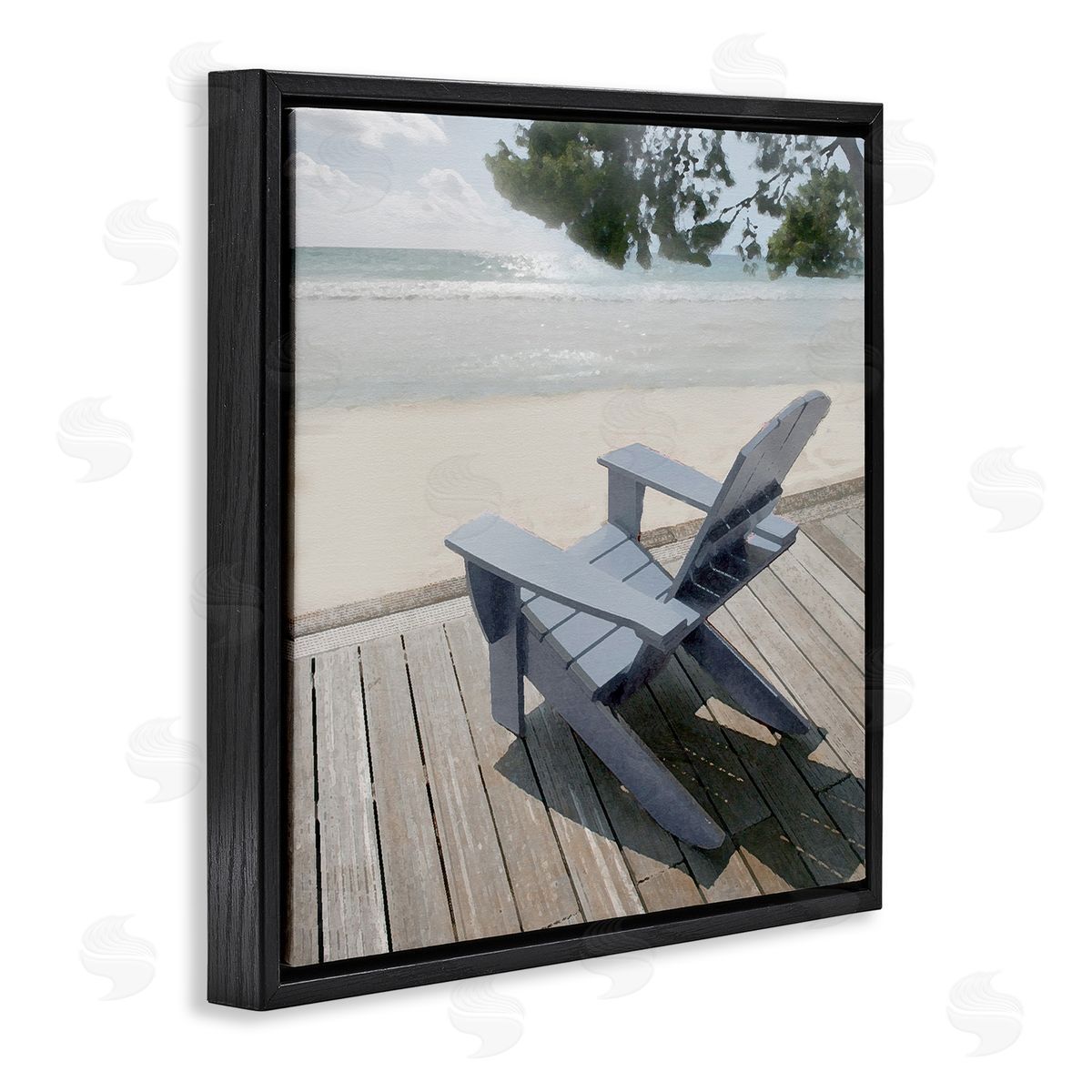 Greek Chair Beach Landscape Black Floating Frame Canvas Wall Art, Home Decor by Noah Bay