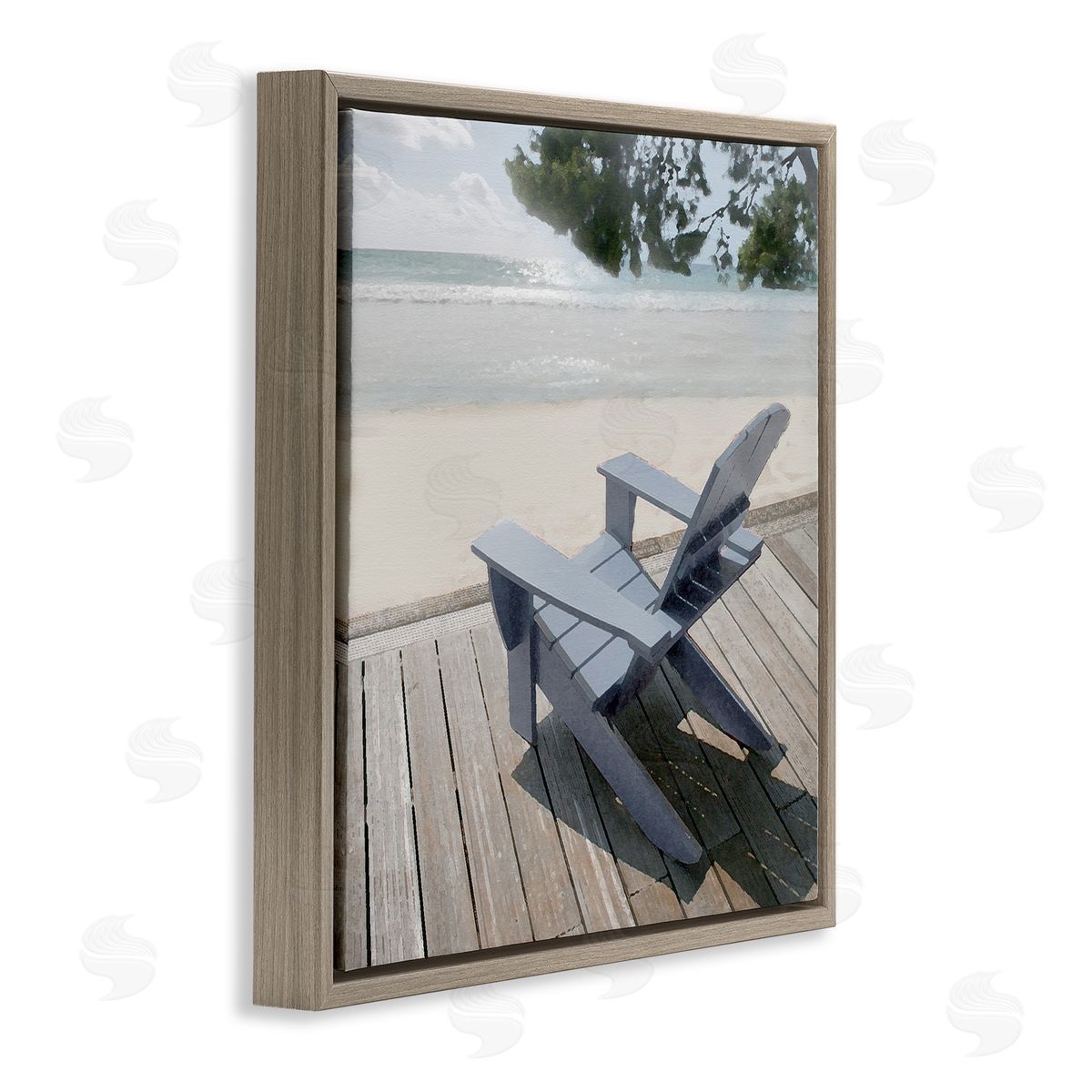 Greek Chair Beach Landscape Brown Floating Frame Canvas Wall Art, Home Decor by Noah Bay