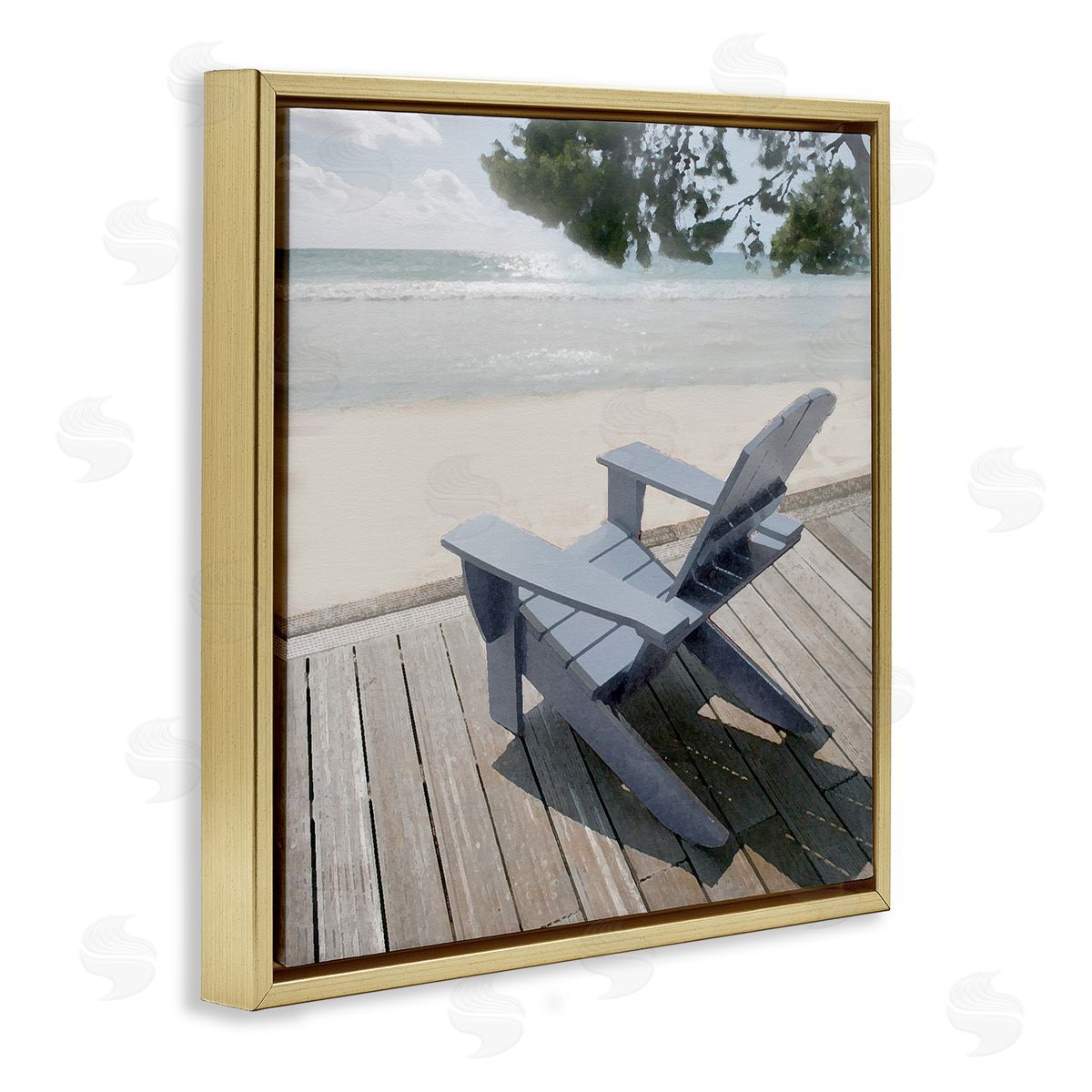 Greek Chair Beach Landscape Gold Floating Frame Canvas Wall Art, Home Decor by Noah Bay