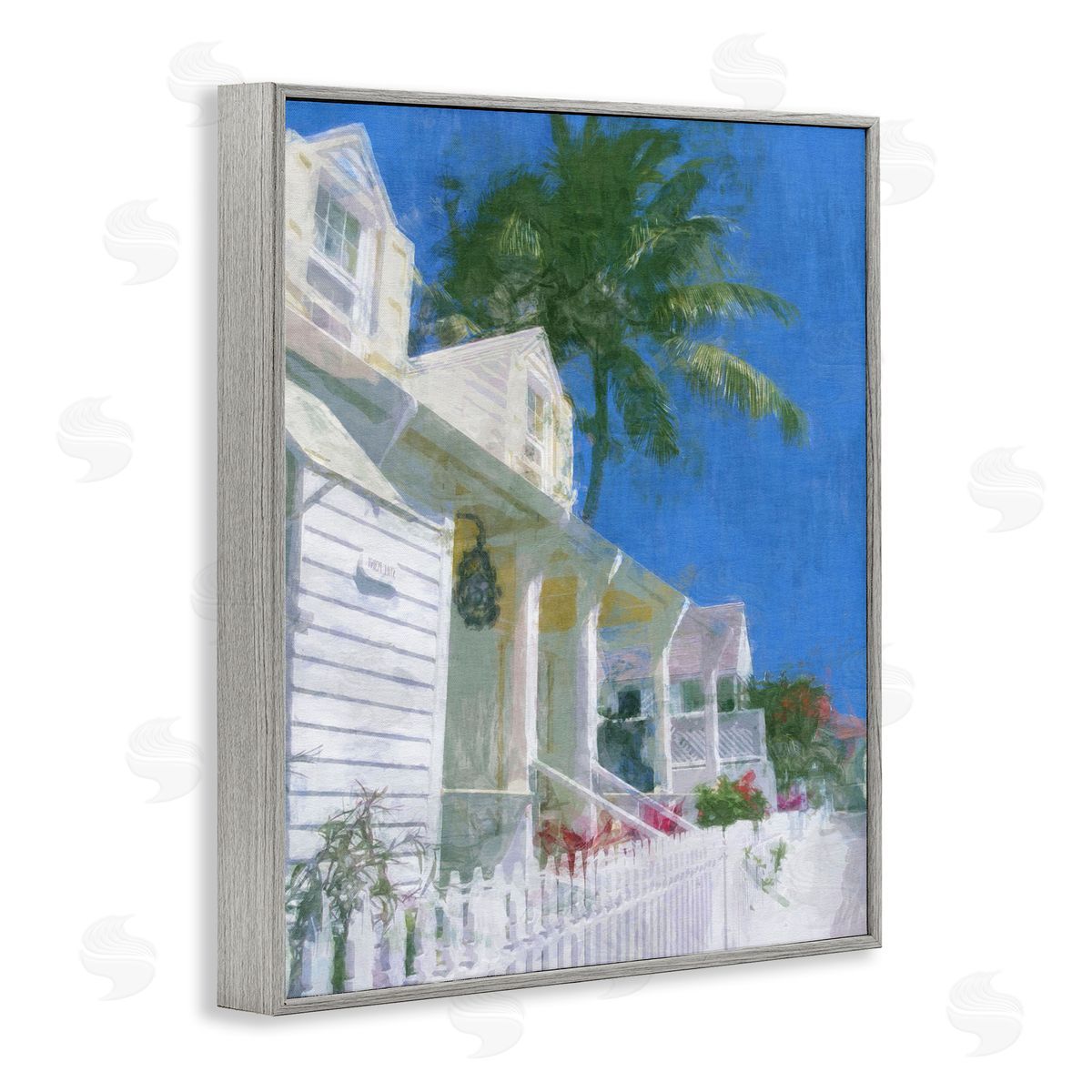 White Coastal Cottage Grey Frame Print Wall Art, Home Decor by Noah Bay