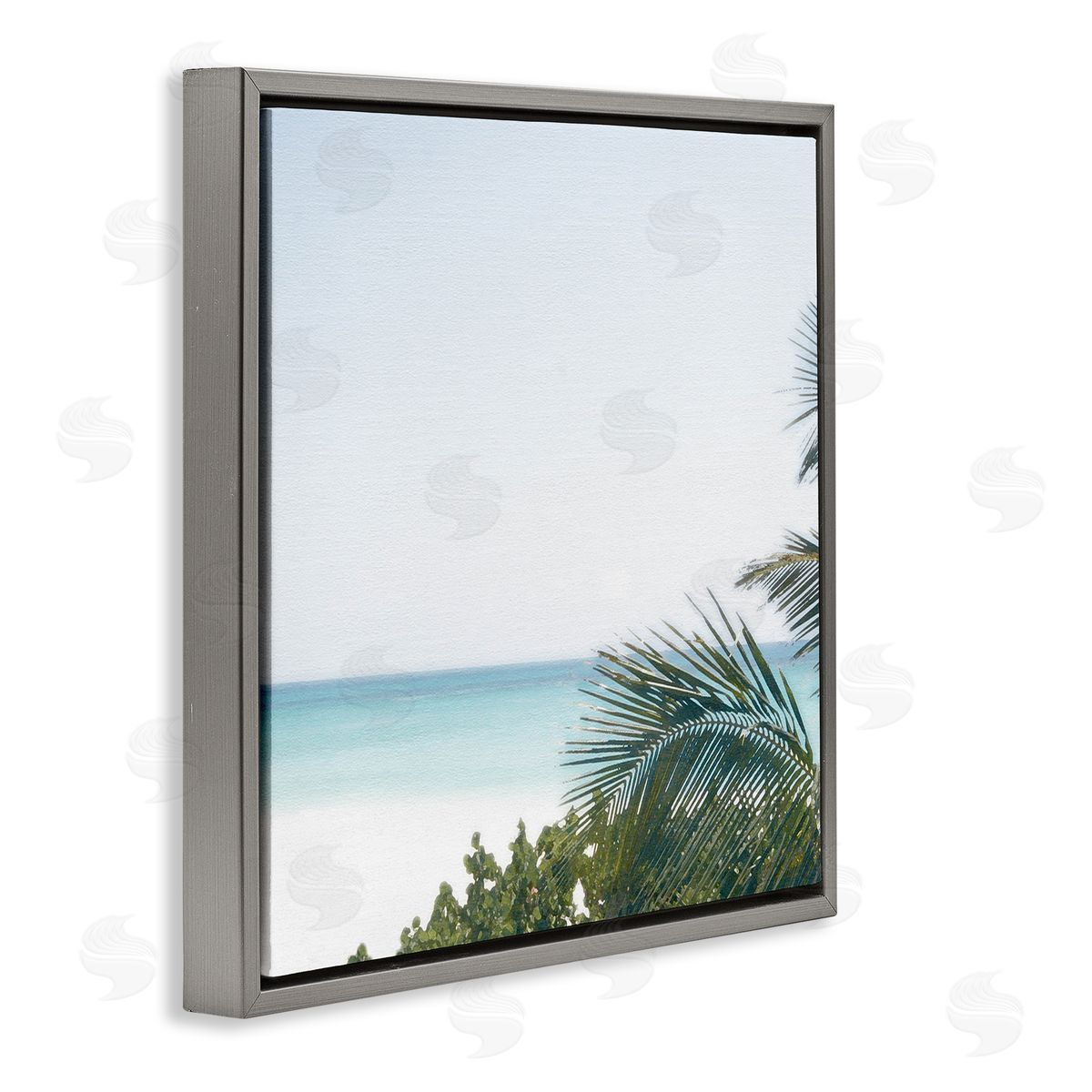 Calm Beach Palms Grey Floating Frame Canvas Wall Art, Home Decor by Noah Bay