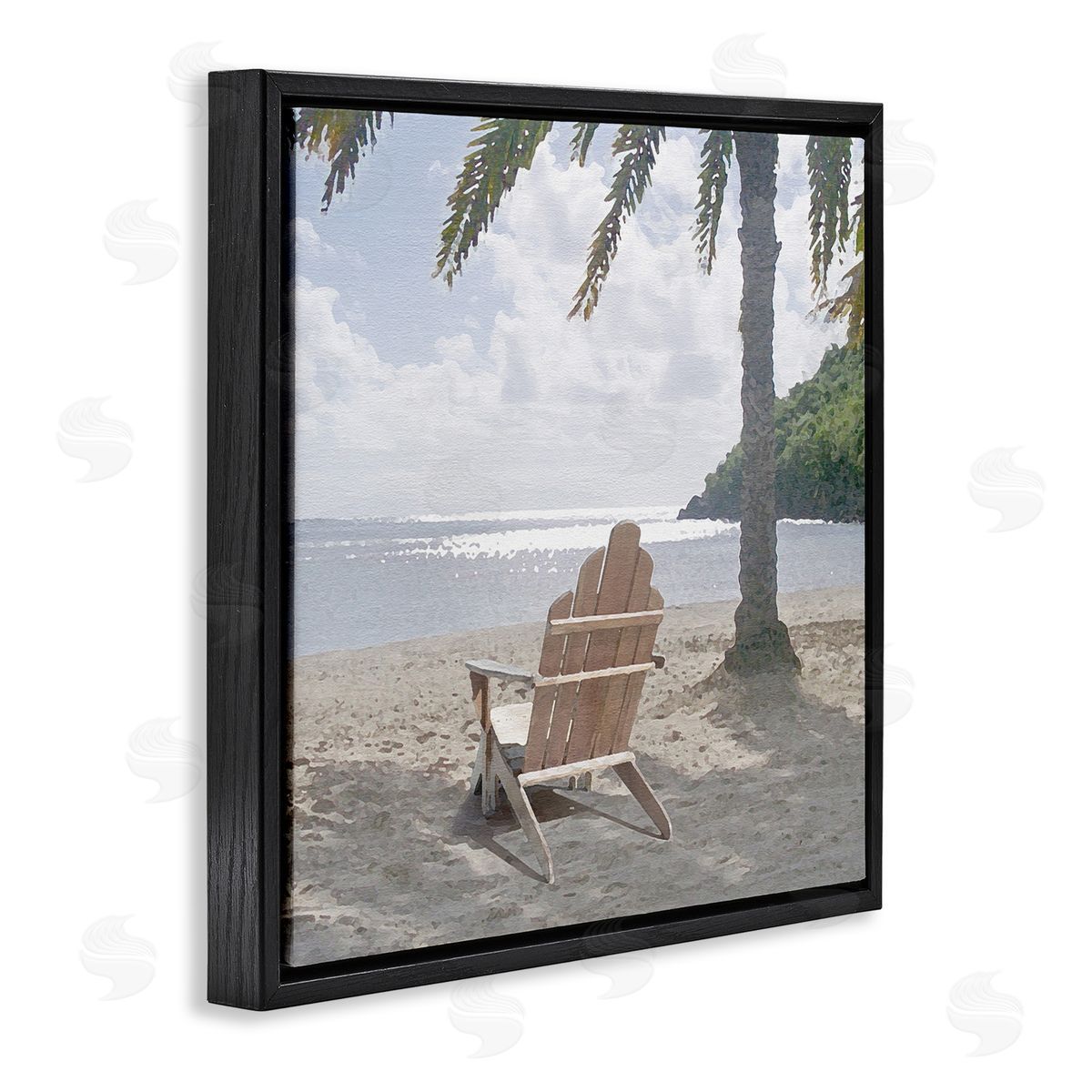 Chair Under Palm Tree Black Floating Frame Canvas Wall Art, Home Decor by Noah Bay