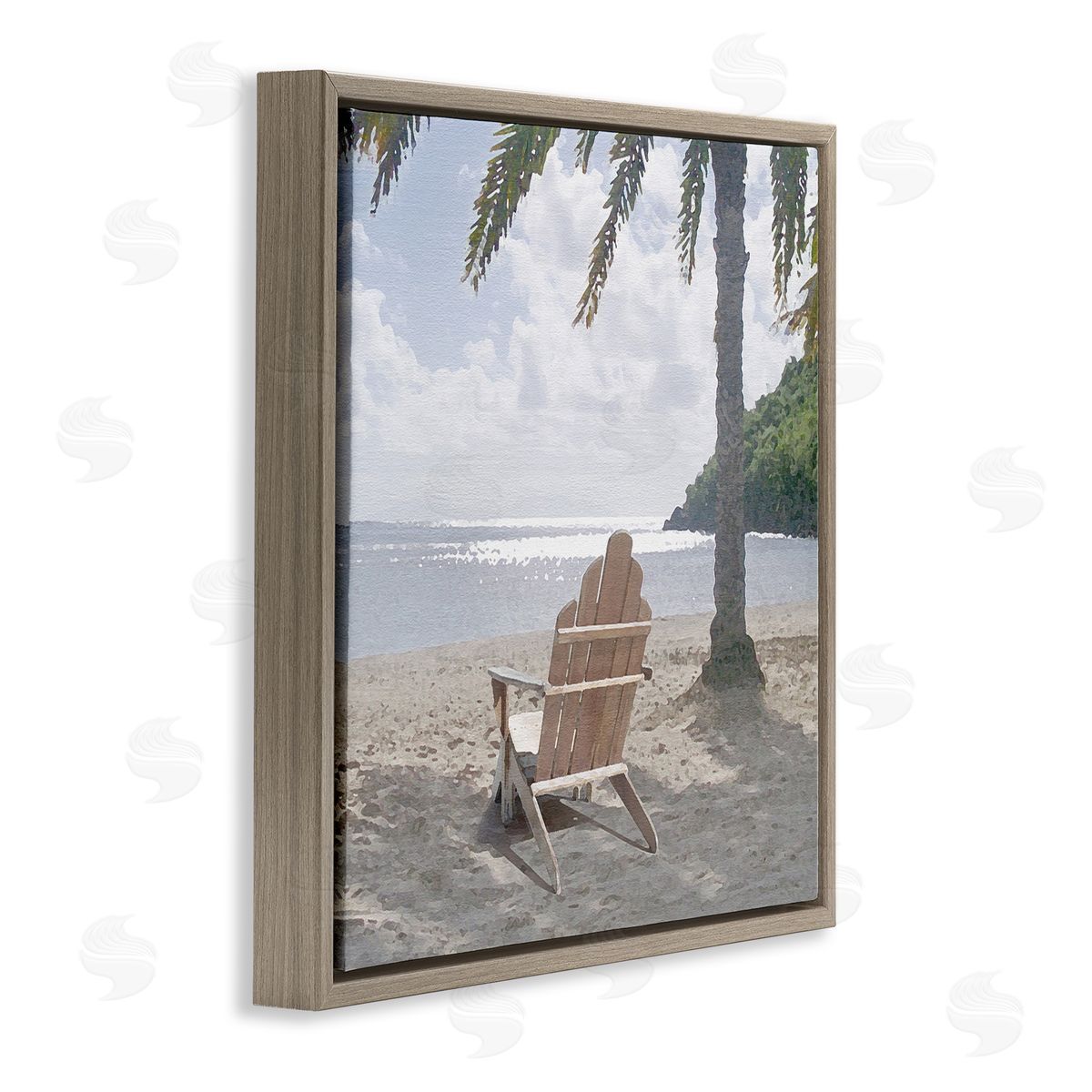 Chair Under Palm Tree Brown Floating Frame Canvas Wall Art, Home Decor by Noah Bay
