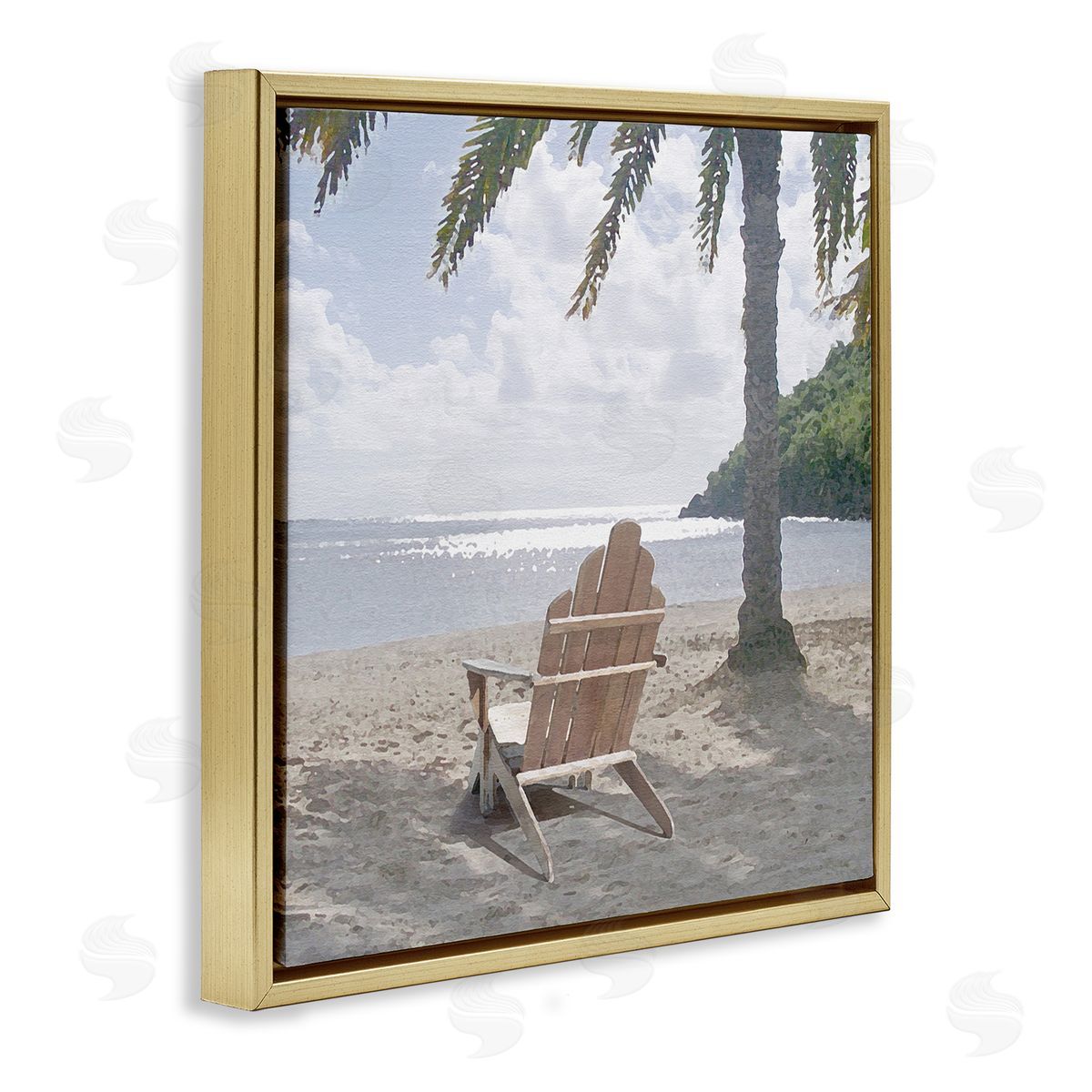 Chair Under Palm Tree Gold Floating Frame Canvas Wall Art, Home Decor by Noah Bay