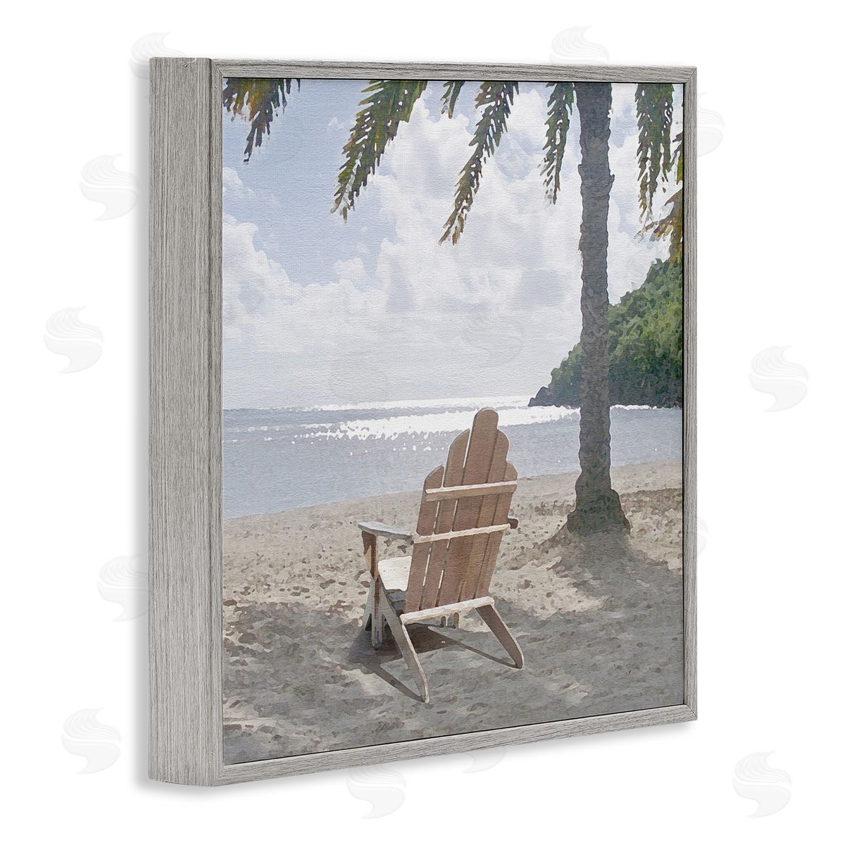 Chair Under Palm Tree Grey Frame Print Wall Art, Home Decor by Noah Bay