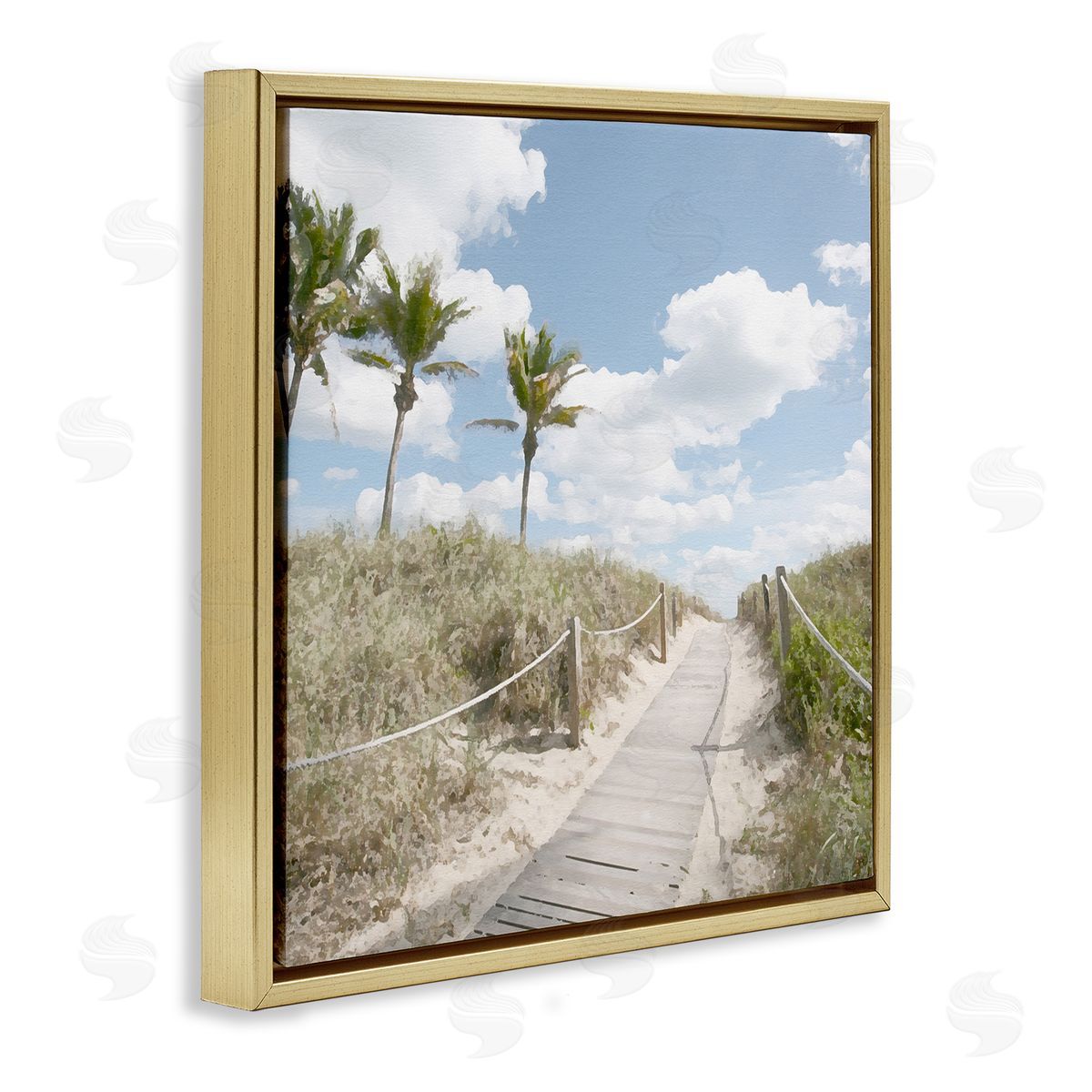 Stroll In Dunes Landscape Gold Floating Frame Canvas Wall Art, Home Decor by Noah Bay