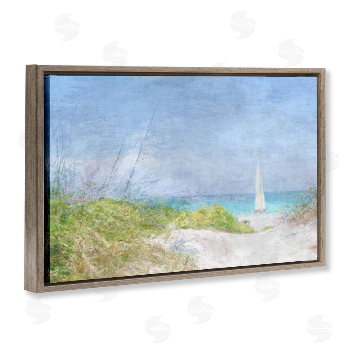 Solitary Yacht Seascape Brown Floating Frame Canvas Wall Art, Home Decor by Noah Bay