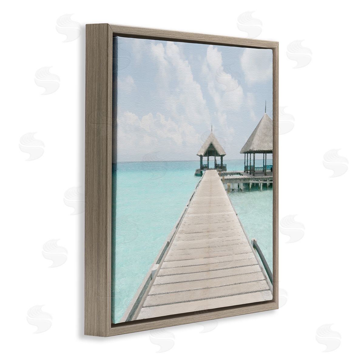 Tropical Long Pier Brown Floating Frame Canvas Wall Art, Home Decor by Noah Bay