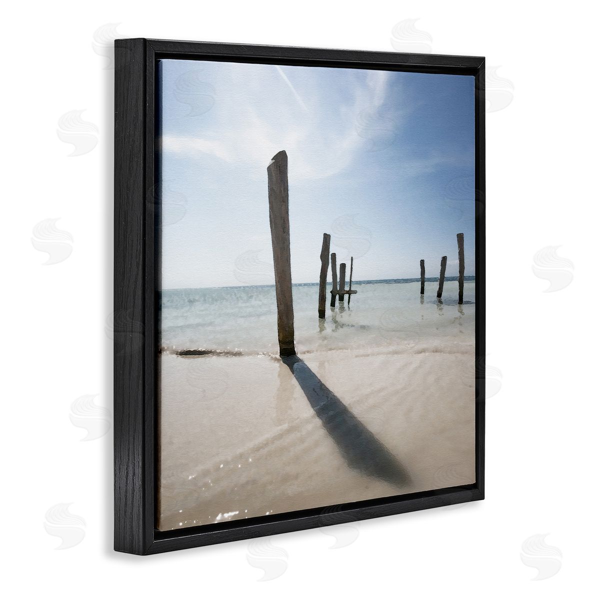 Eight Beach Posts Black Floating Frame Canvas Wall Art, Home Decor by Noah Bay