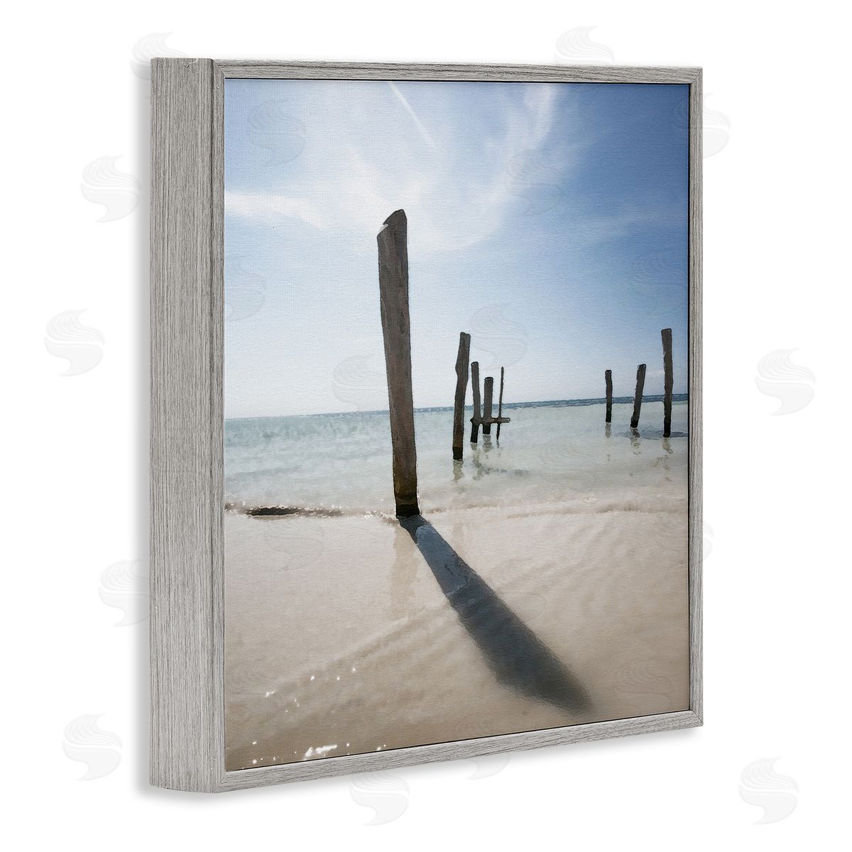 Eight Beach Posts Grey Frame Print Wall Art, Home Decor by Noah Bay