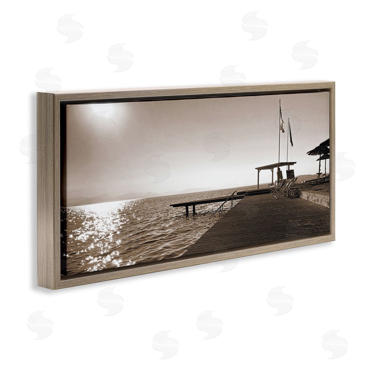 On Deck Summer Scene Brown Floating Frame Canvas Wall Art, Home Decor by Noah Bay