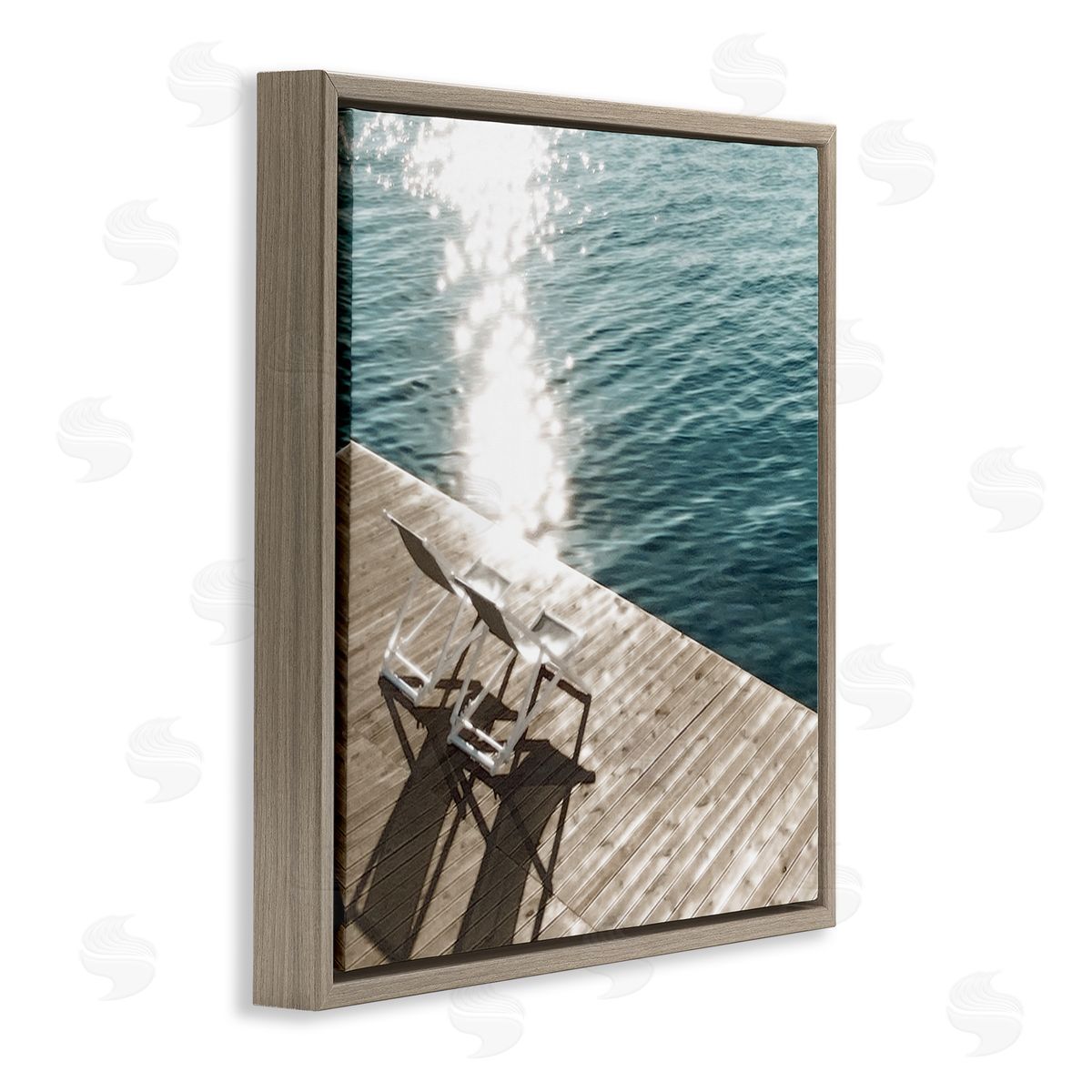 Deck Chair Shadows Brown Floating Frame Canvas Wall Art, Home Decor by Noah Bay